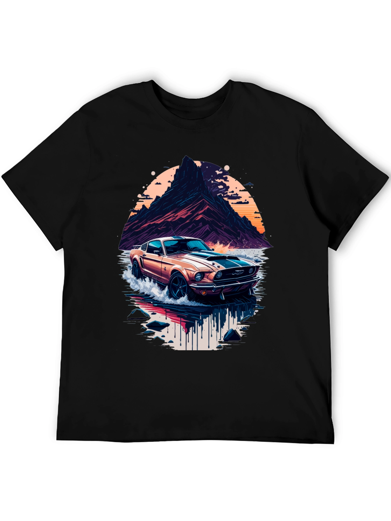 Black Retro Car Graphic Tee - Cool Mountainscape Design view 5