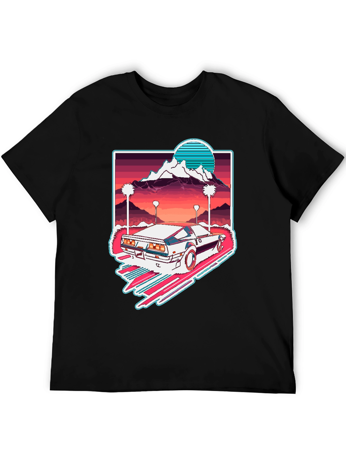 Black Retro Wave Car Graphic Tee - Synthwave Aesthetic T-Shirt view 5