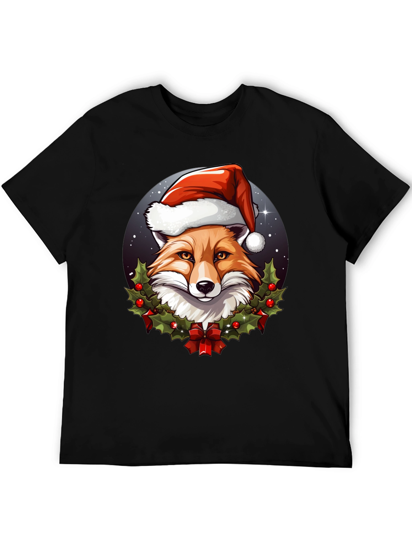 Black Festive Fox Tee: Holiday Spirit Apparel view 5