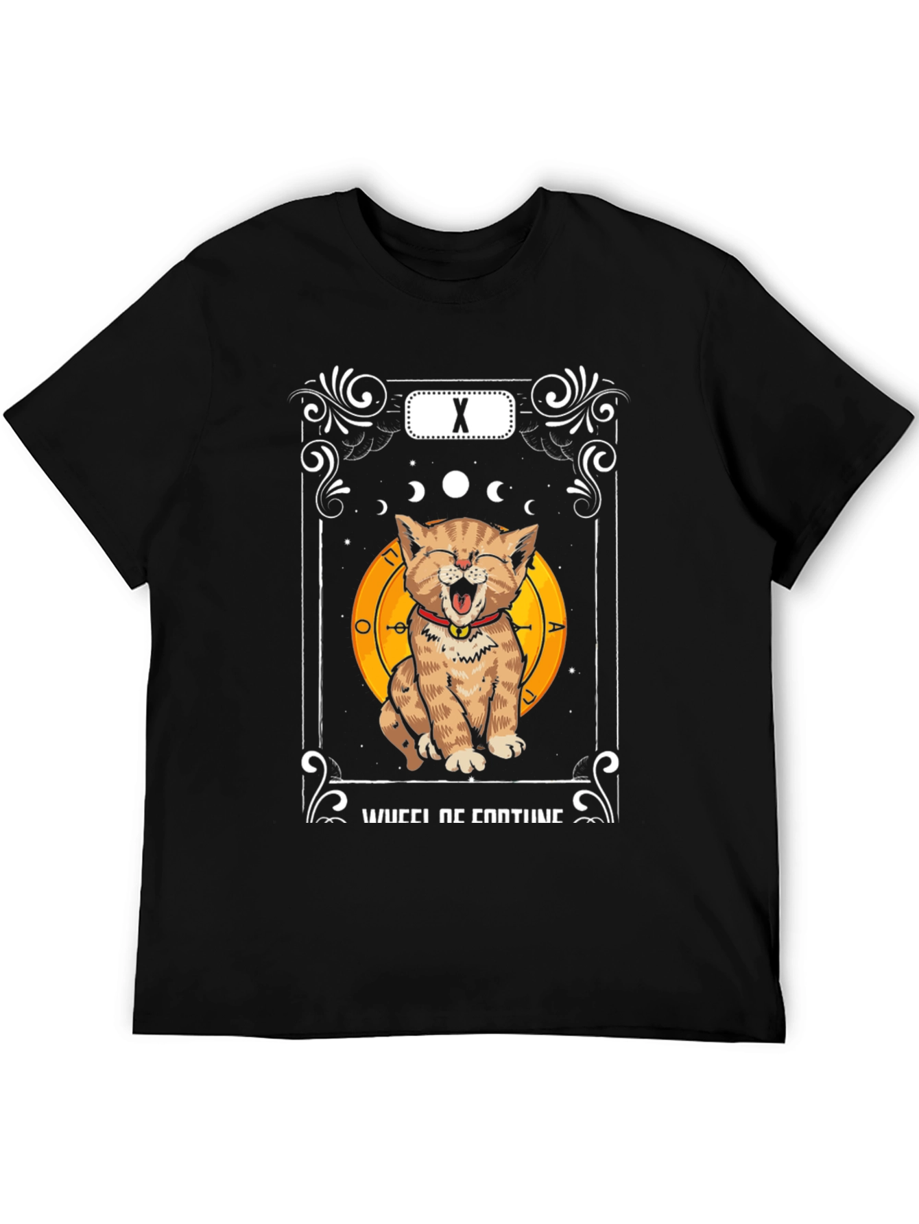 Black Funny Cat Tarot Card Wheel of Fortune T-Shirt view 5