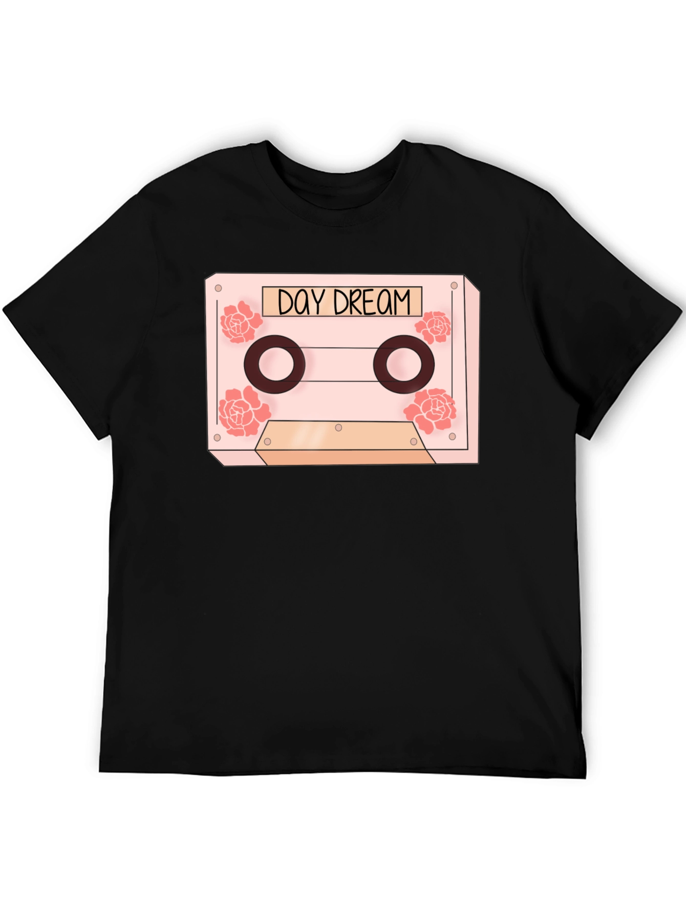 Black Daydream Cassette Tape Graphic Tee - Trendy Floral Design view 5