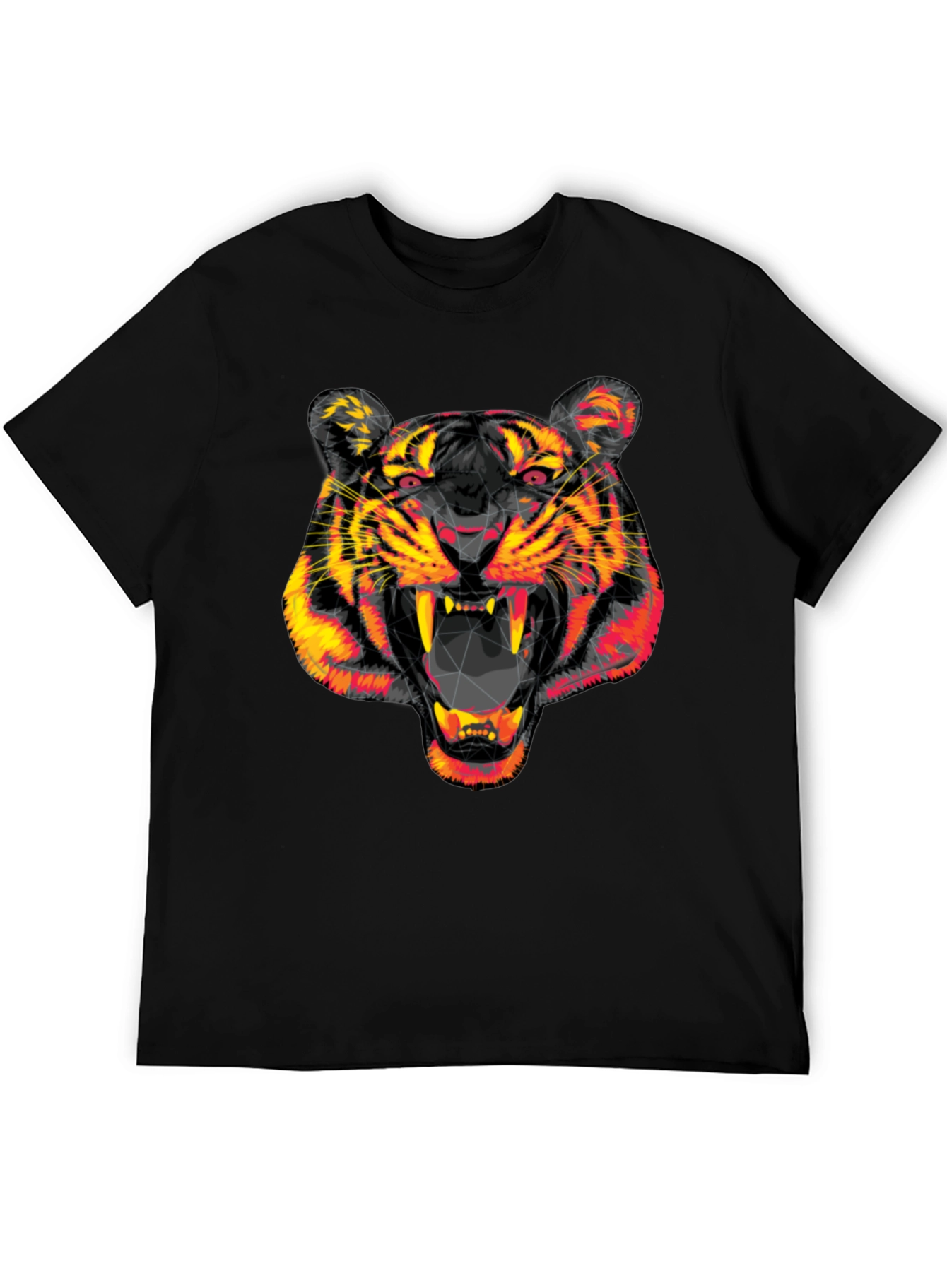 Black Geometric Tiger Head Black Graphic Tee view 5
