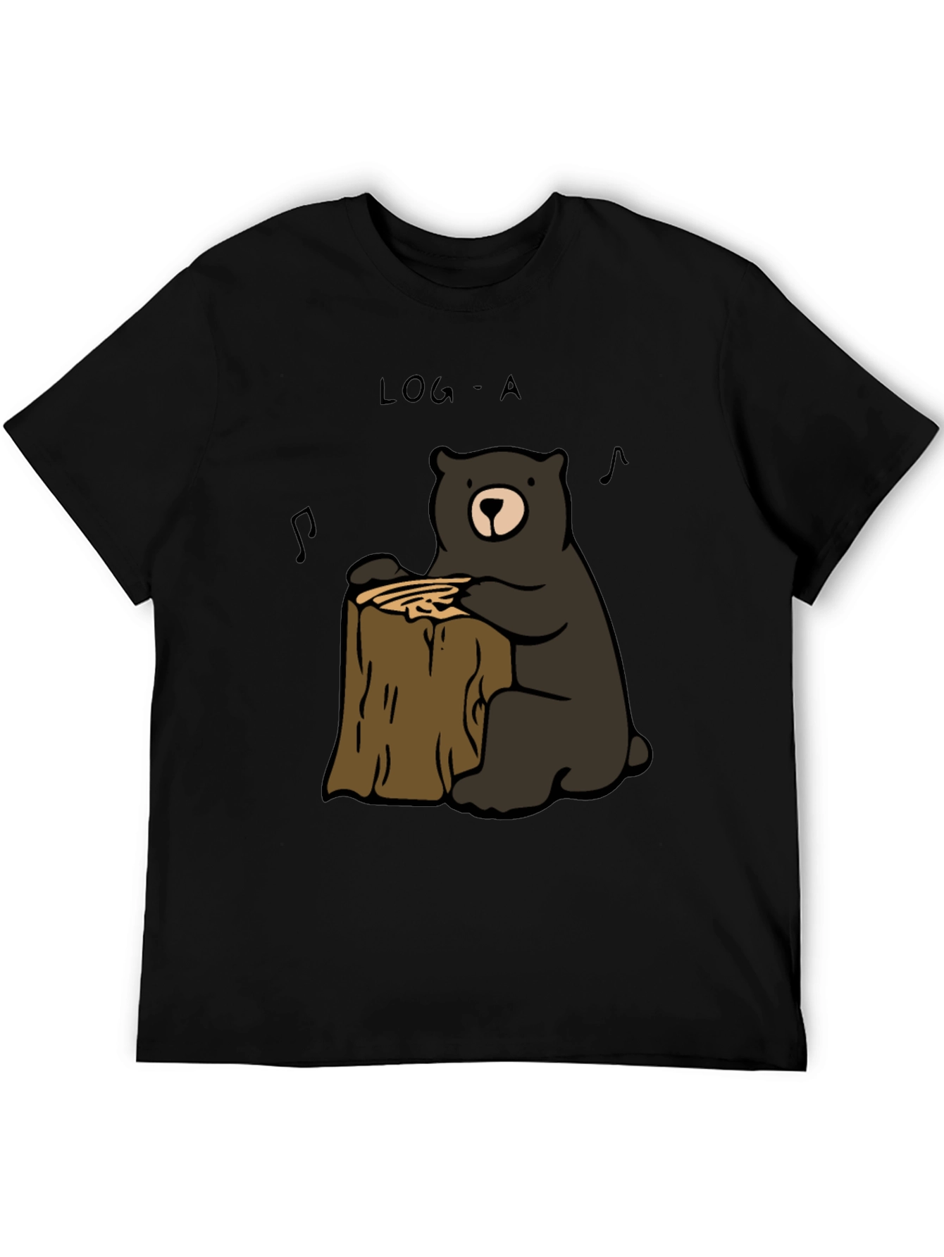 Black Log-A Bear T-Shirt - Music Loving Bear on Wood Stump view 5