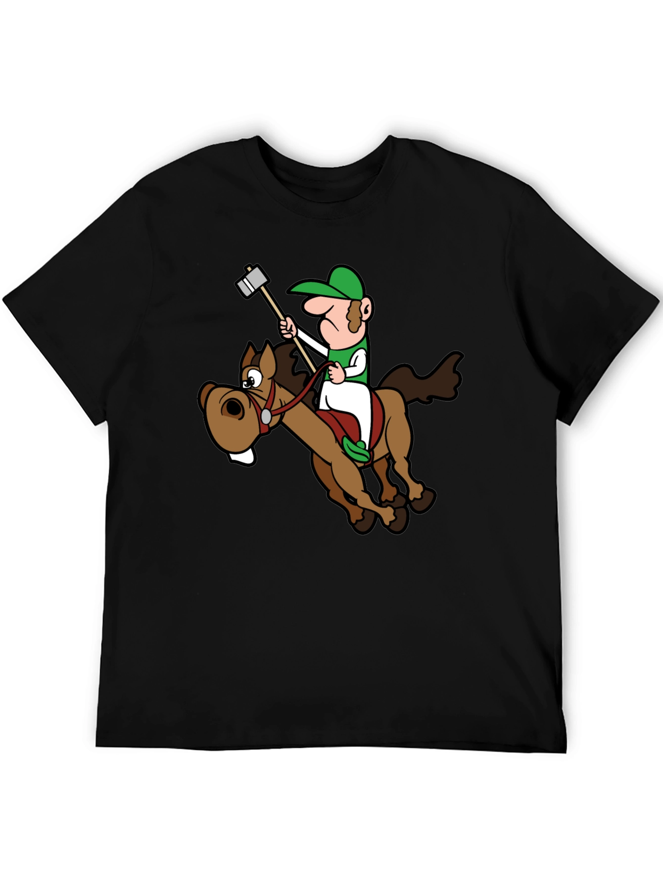 Black Novelty Cartoon Horse Rider T-Shirt view 5