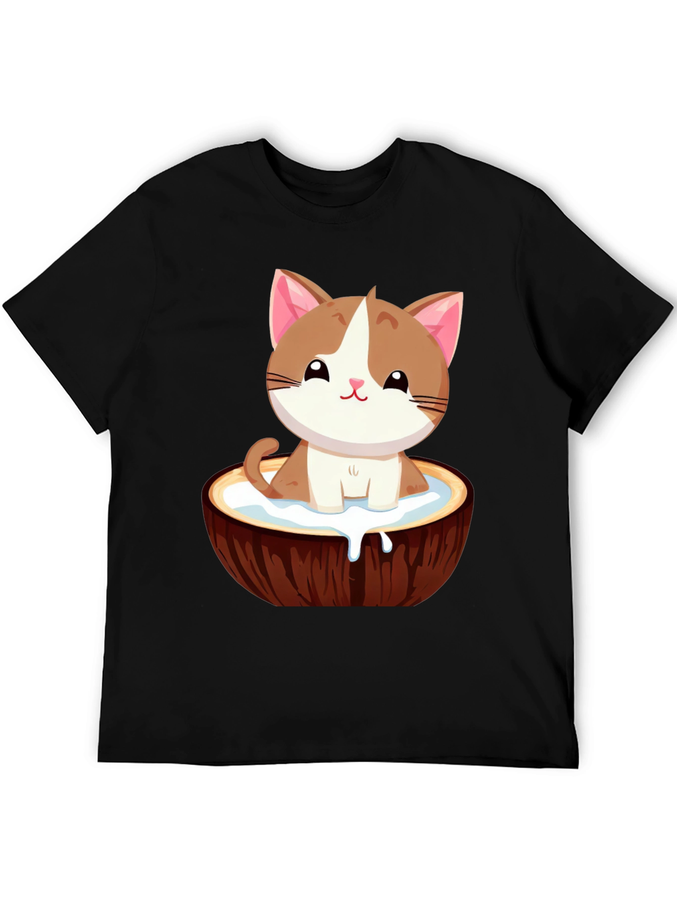 Black Cute Cat in Coconut Bowl T-Shirt view 5