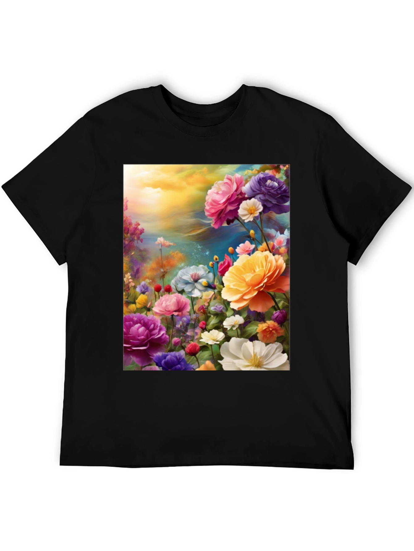 Black Floral Art Print Black T-Shirt view 5