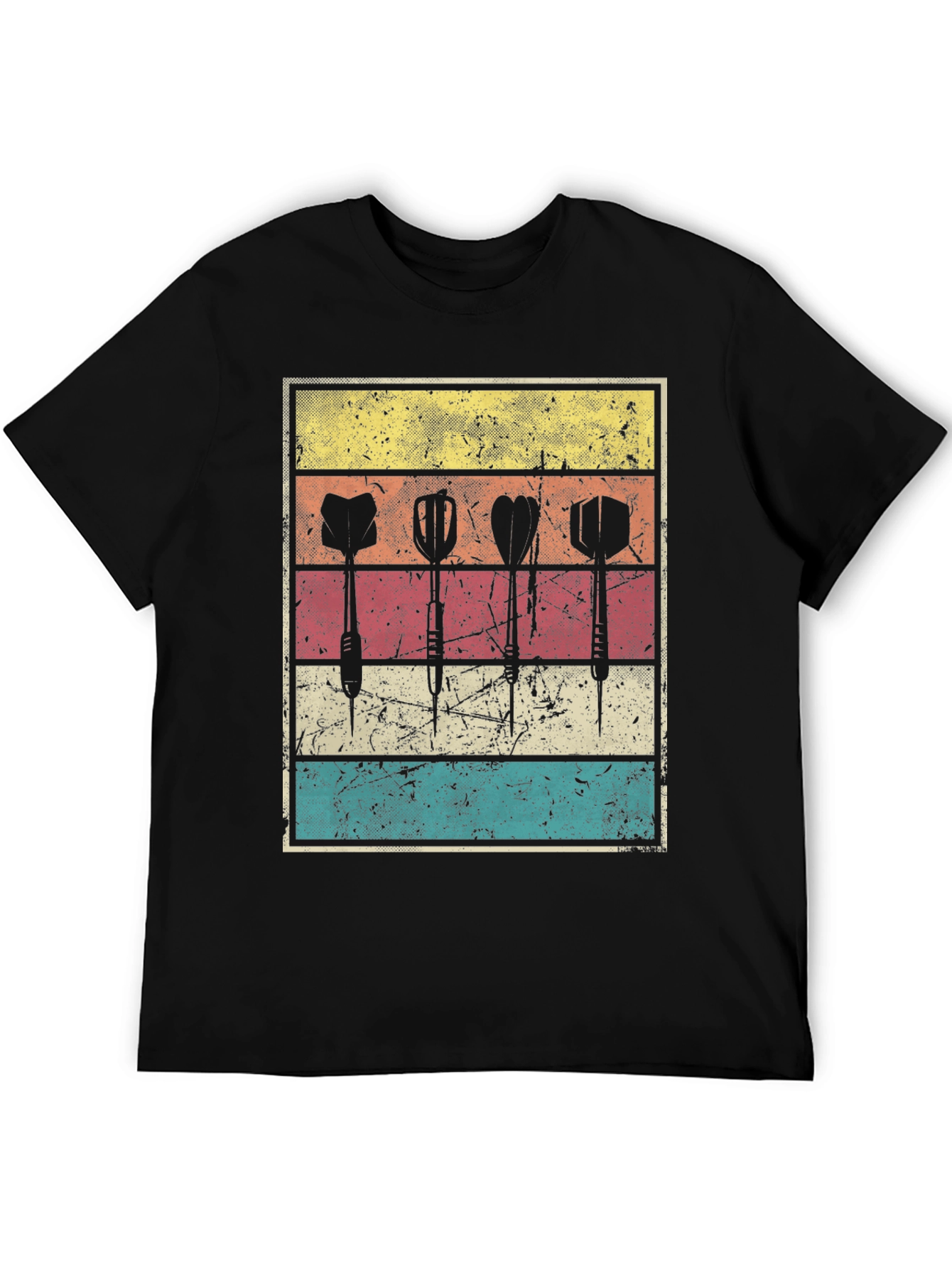 Black Retro Darts T-Shirt - Vintage Dartboard Design view 5