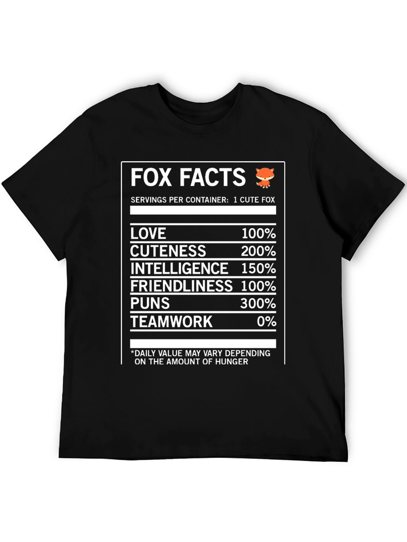 Black Fox Facts Nutrition T-Shirt - Love, Cuteness & Intelligence view 5