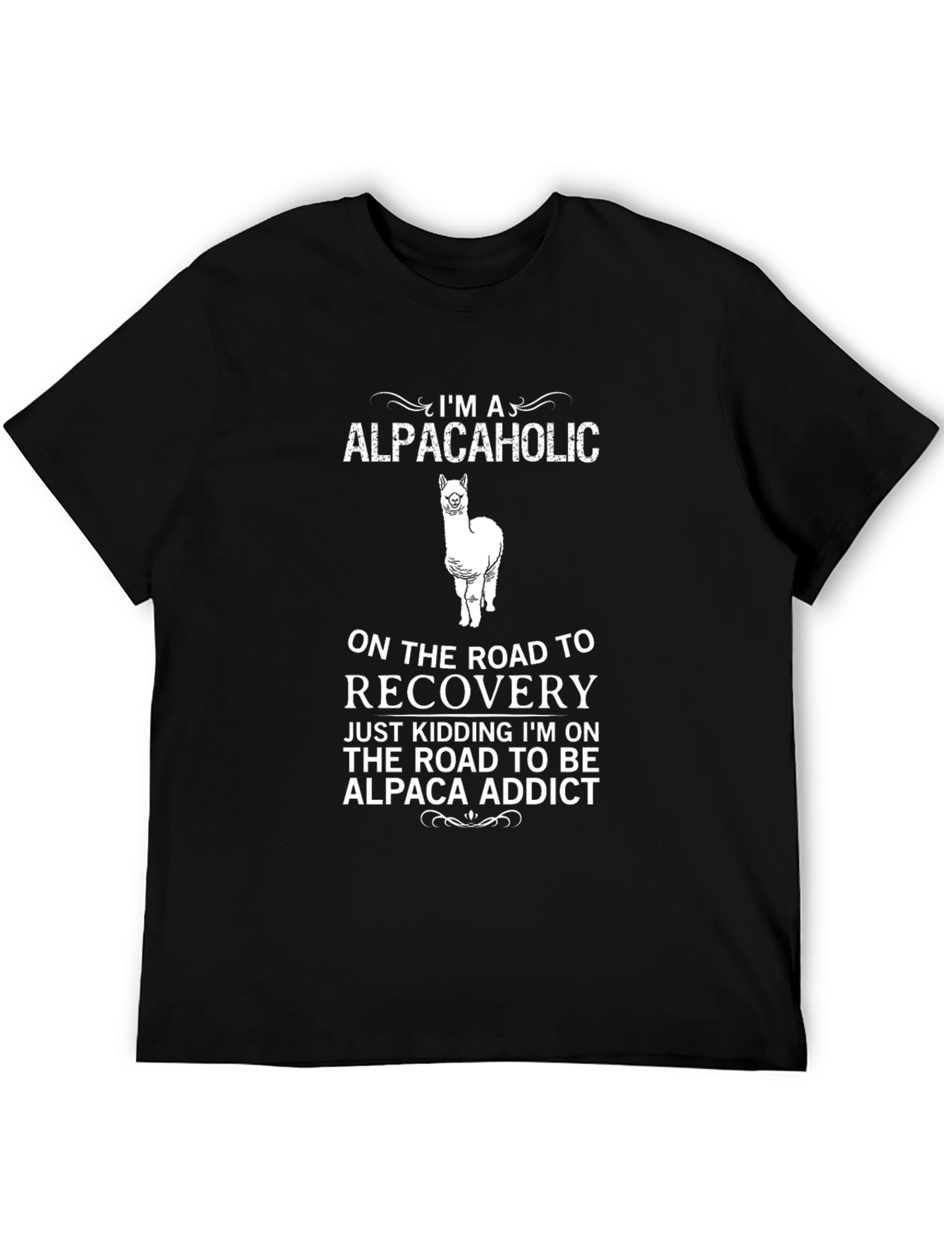 Black Alpacaholic Addict Graphic Tee - Funny Alpaca Lover Shirt view 5