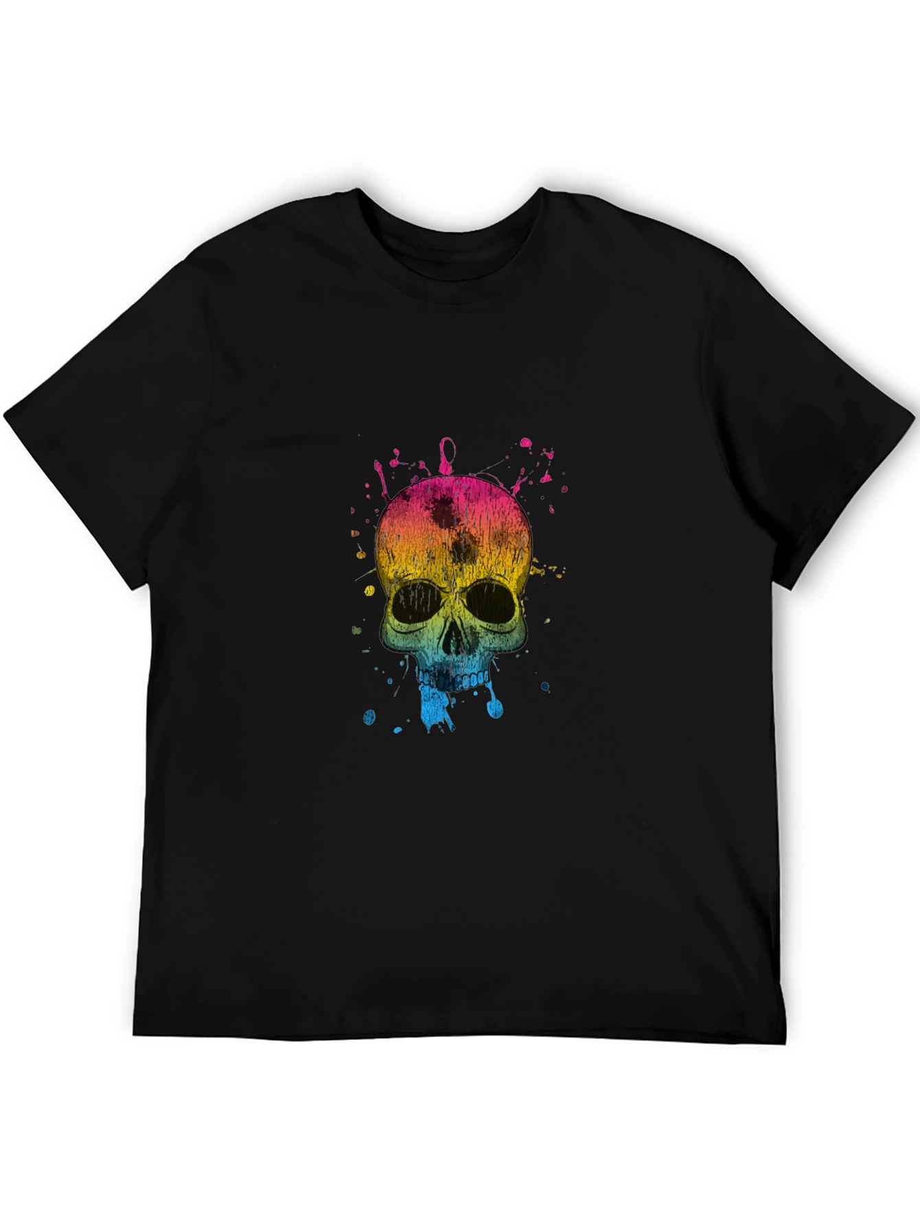 Black Colorful Skull Graphic Tee - Black view 5