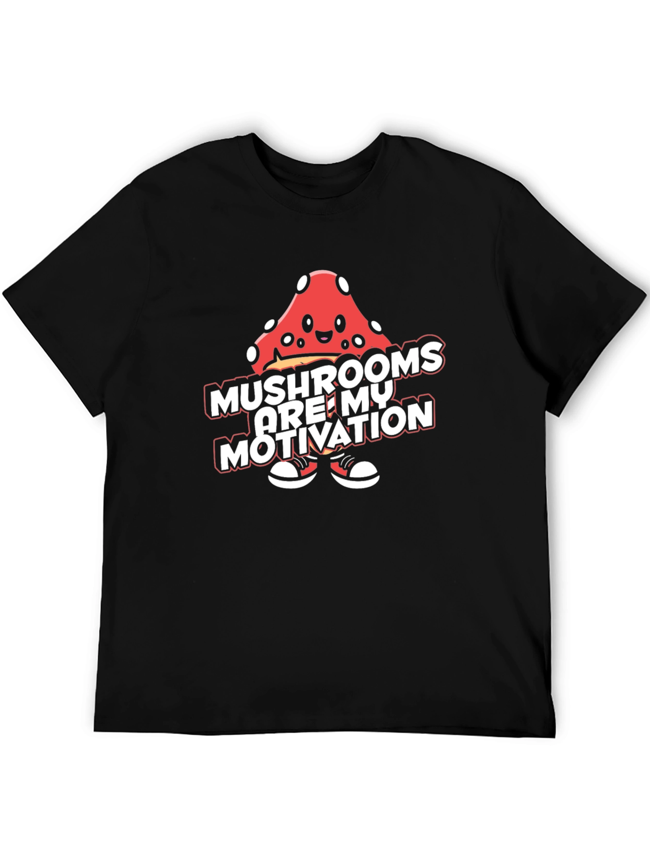 Black Mushroom Motivation Tee - Black Graphic T-Shirt view 5