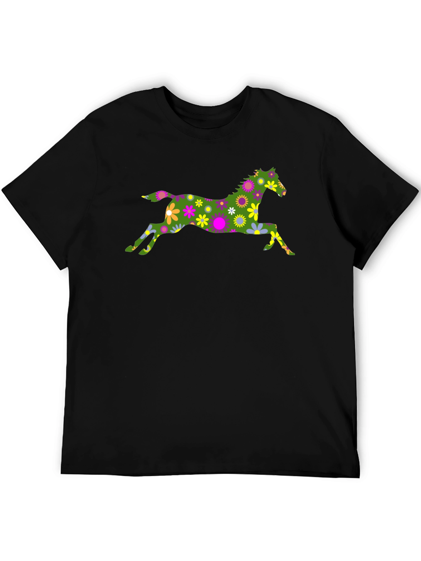 Black Floral Horse Graphic Tee - Black Cotton T-Shirt view 5
