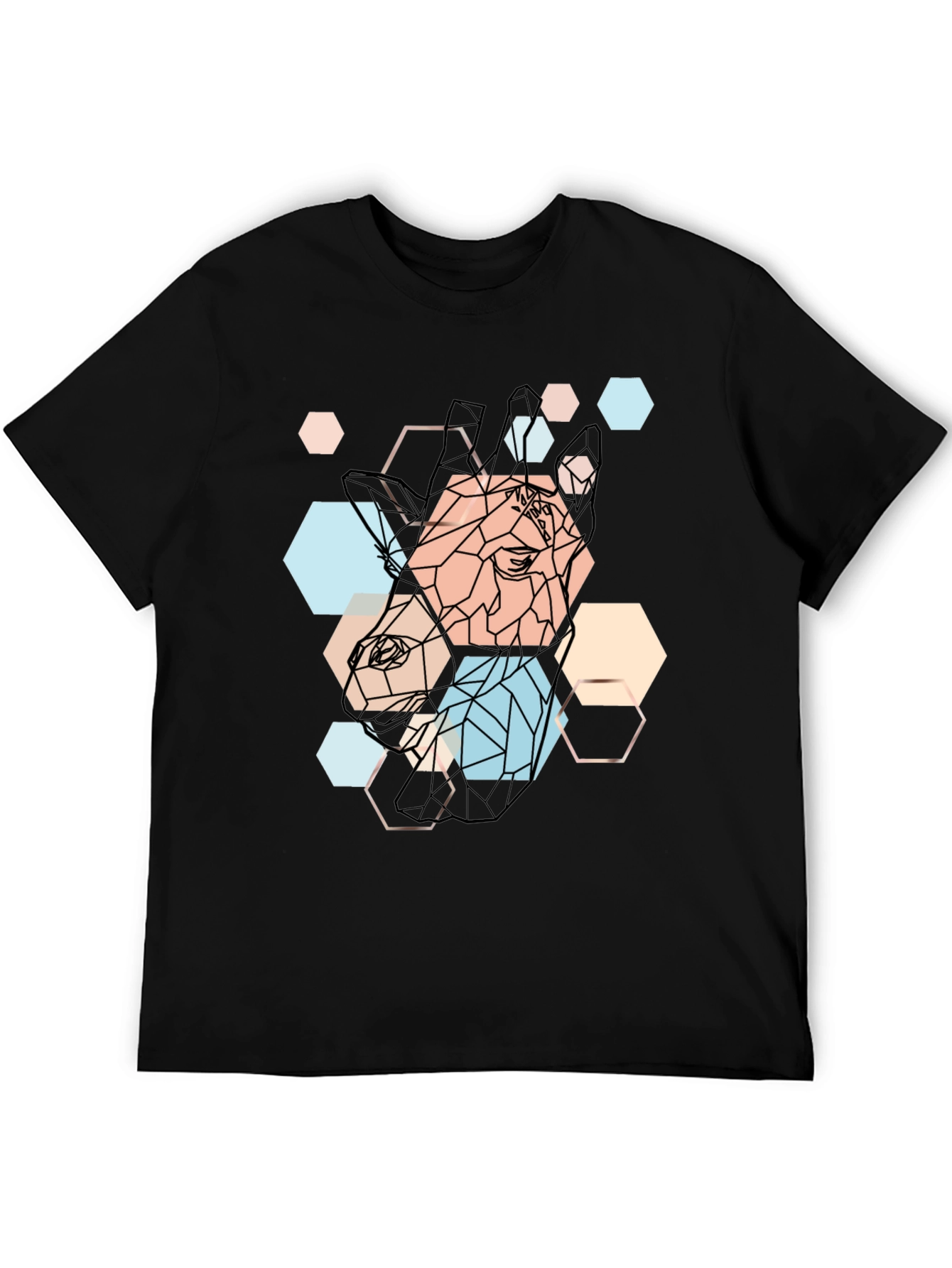 Black Geometric Giraffe Print Black T-Shirt view 5