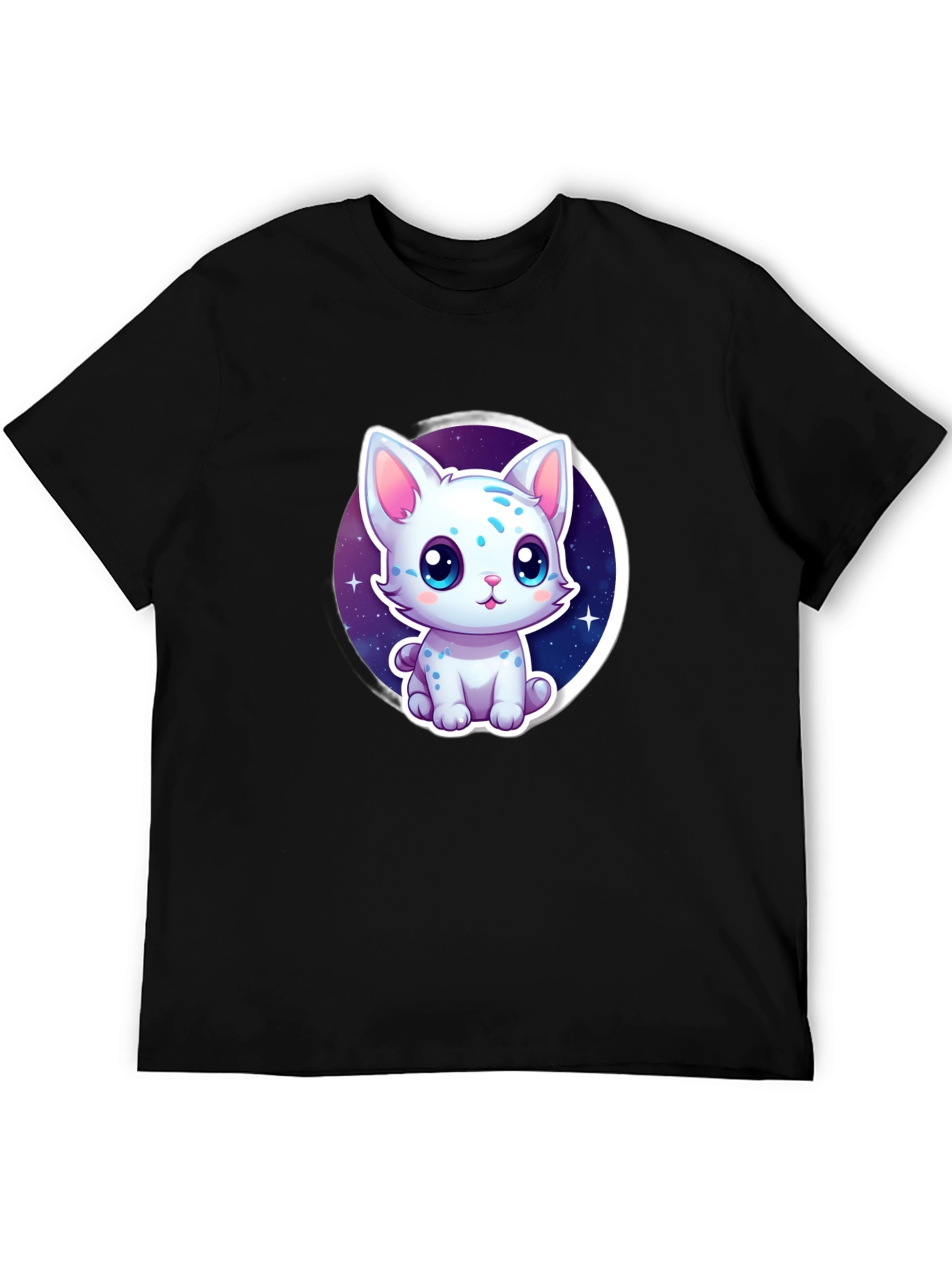 Black Cute Cartoon Cat Graphic Tee - Black view 5