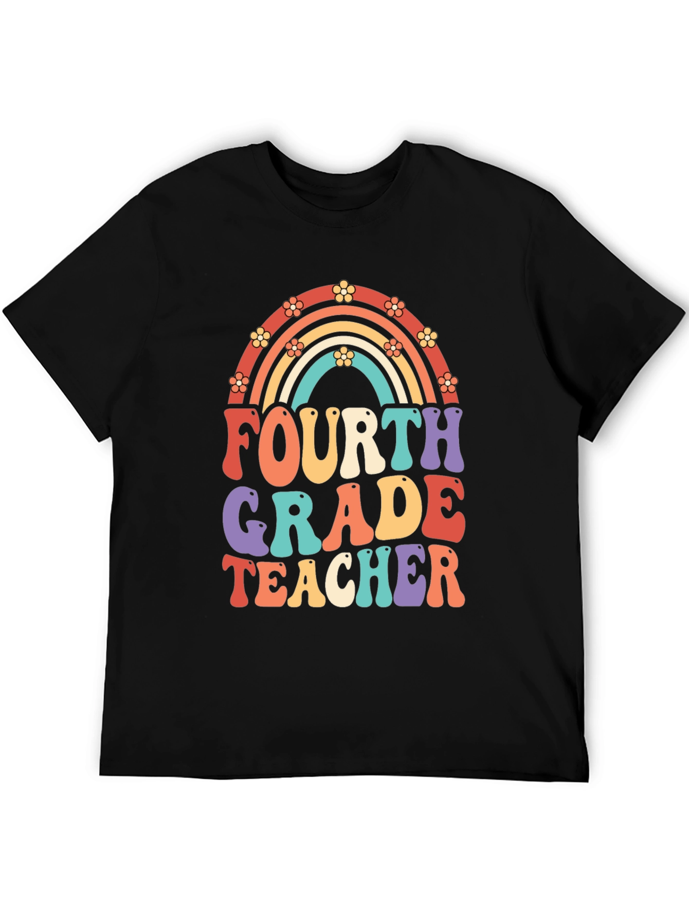 Black Fourth Grade Teacher Retro Rainbow T-Shirt view 5