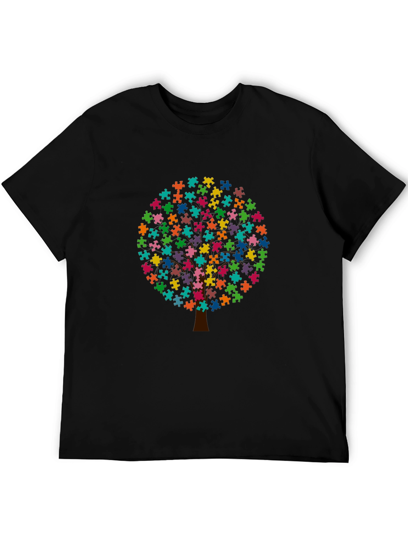 Black Autism Awareness Puzzle Tree T-Shirt view 5