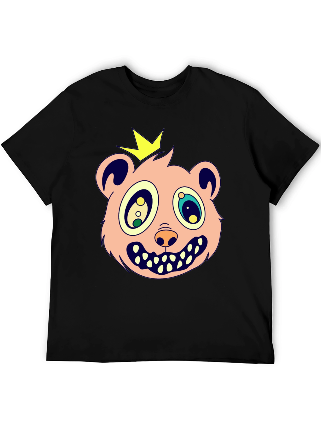 Black Cartoon Bear King Graphic Tee view 5