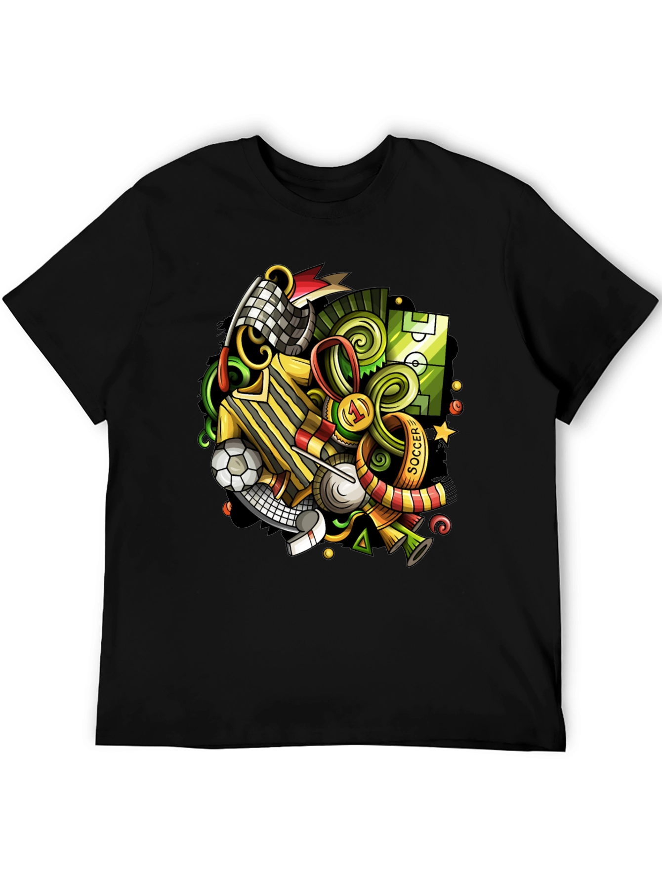 Black Soccer Cartoon Graphic T-Shirt view 5