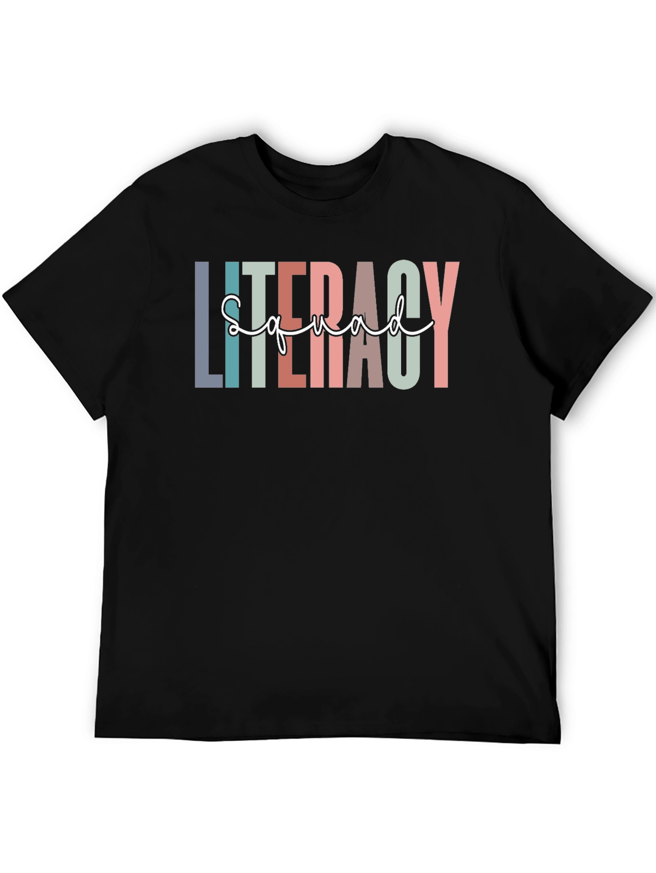 Literacy Squad Graphic T-Shirt - Black Crew Neck Tee - 5