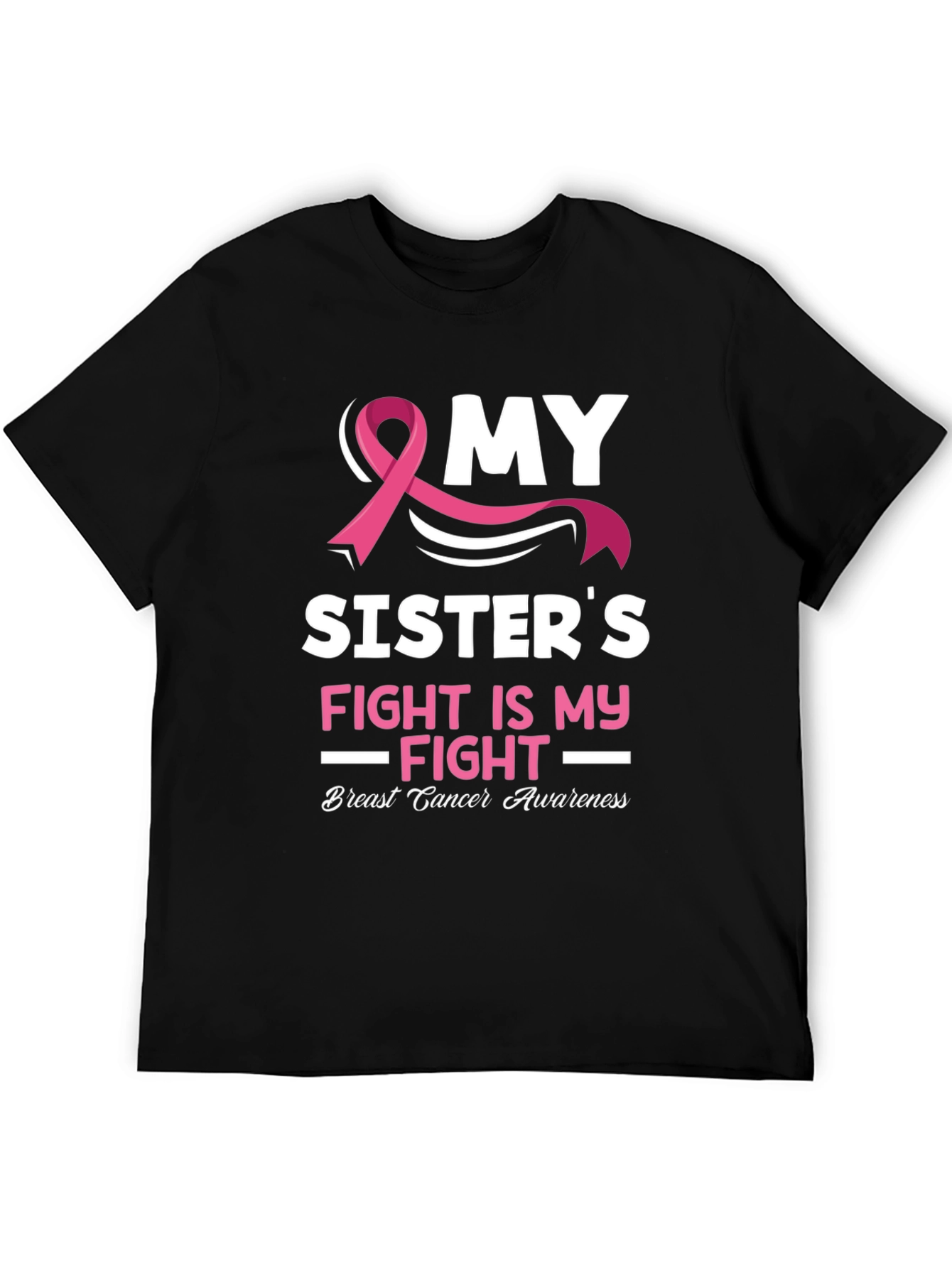 Black My Sister's Fight Breast Cancer Awareness T-Shirt view 5
