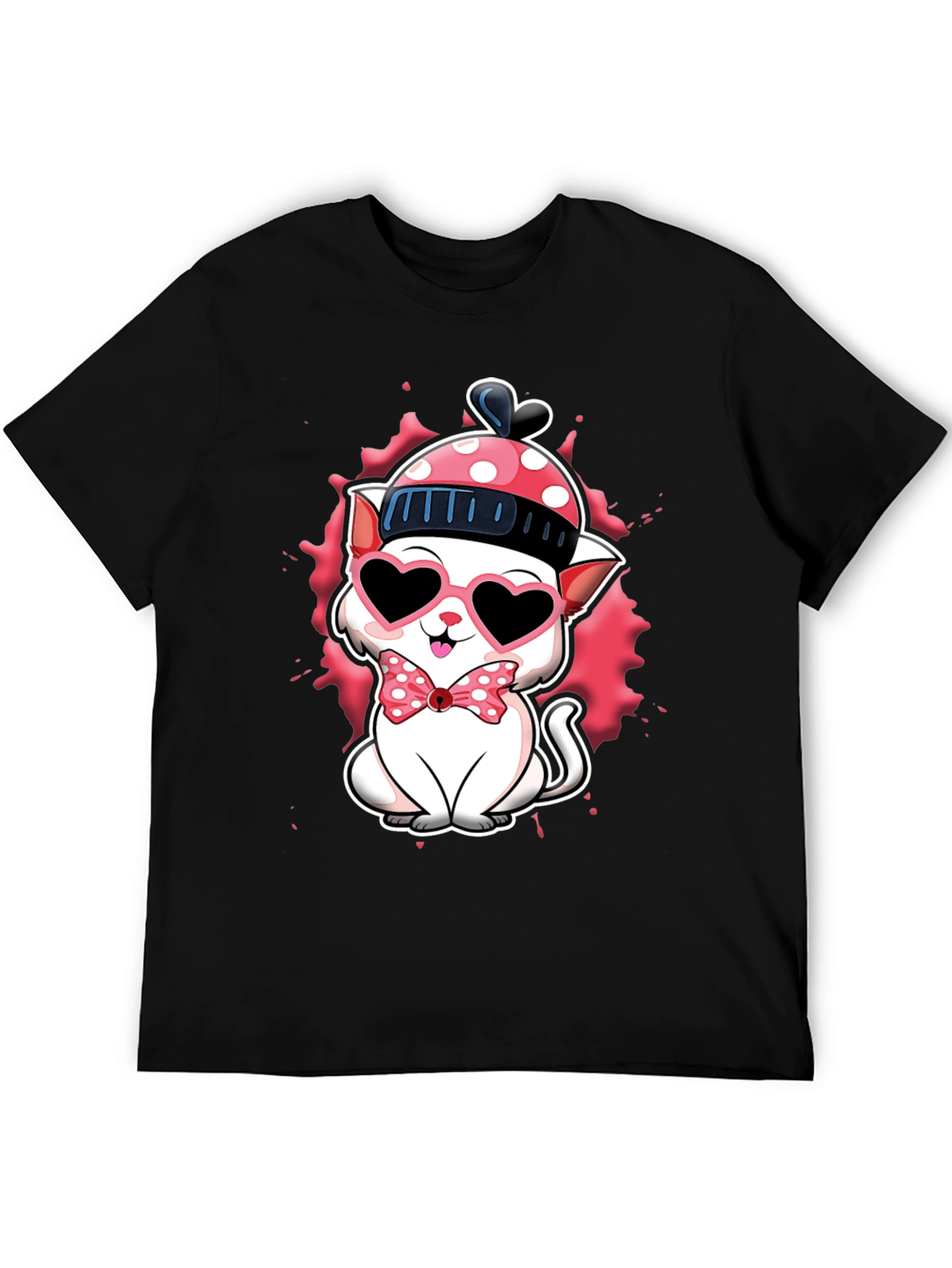 Black Cute Valentine Cat T-Shirt view 5