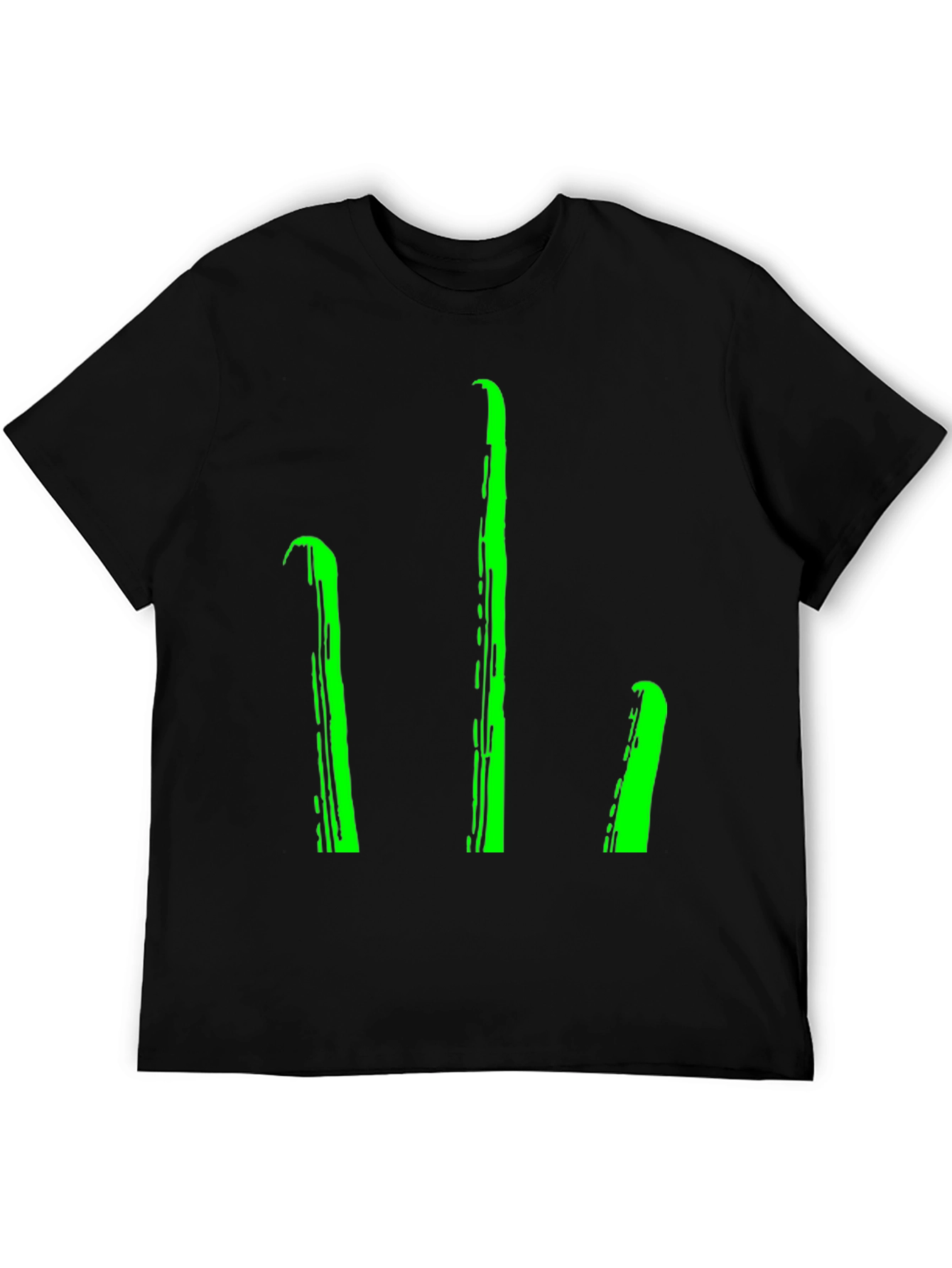 Black Men's Black T-Shirt with Green Stylized Trident Design view 5