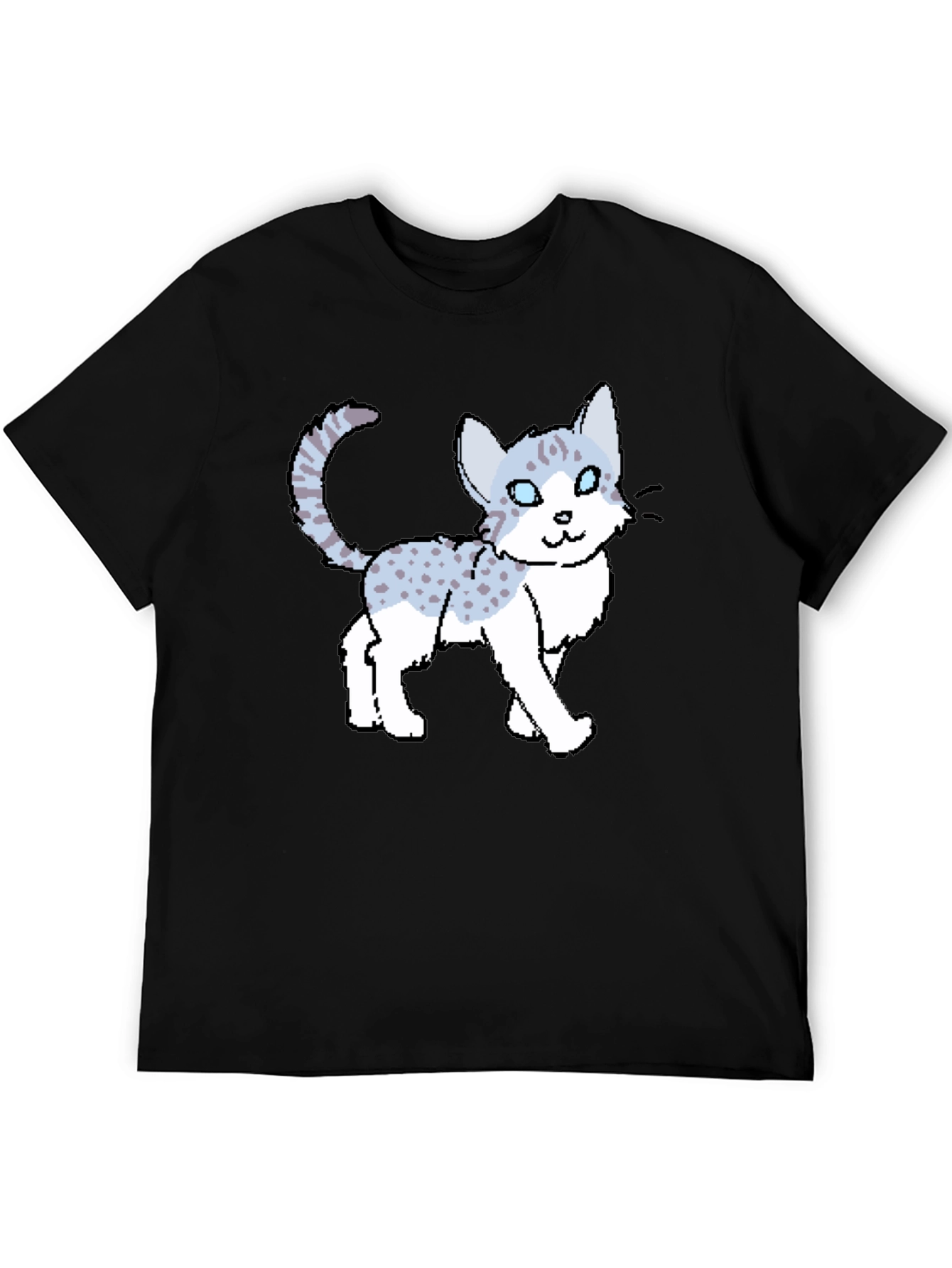Black Cartoon Cat Print Black T-Shirt view 5
