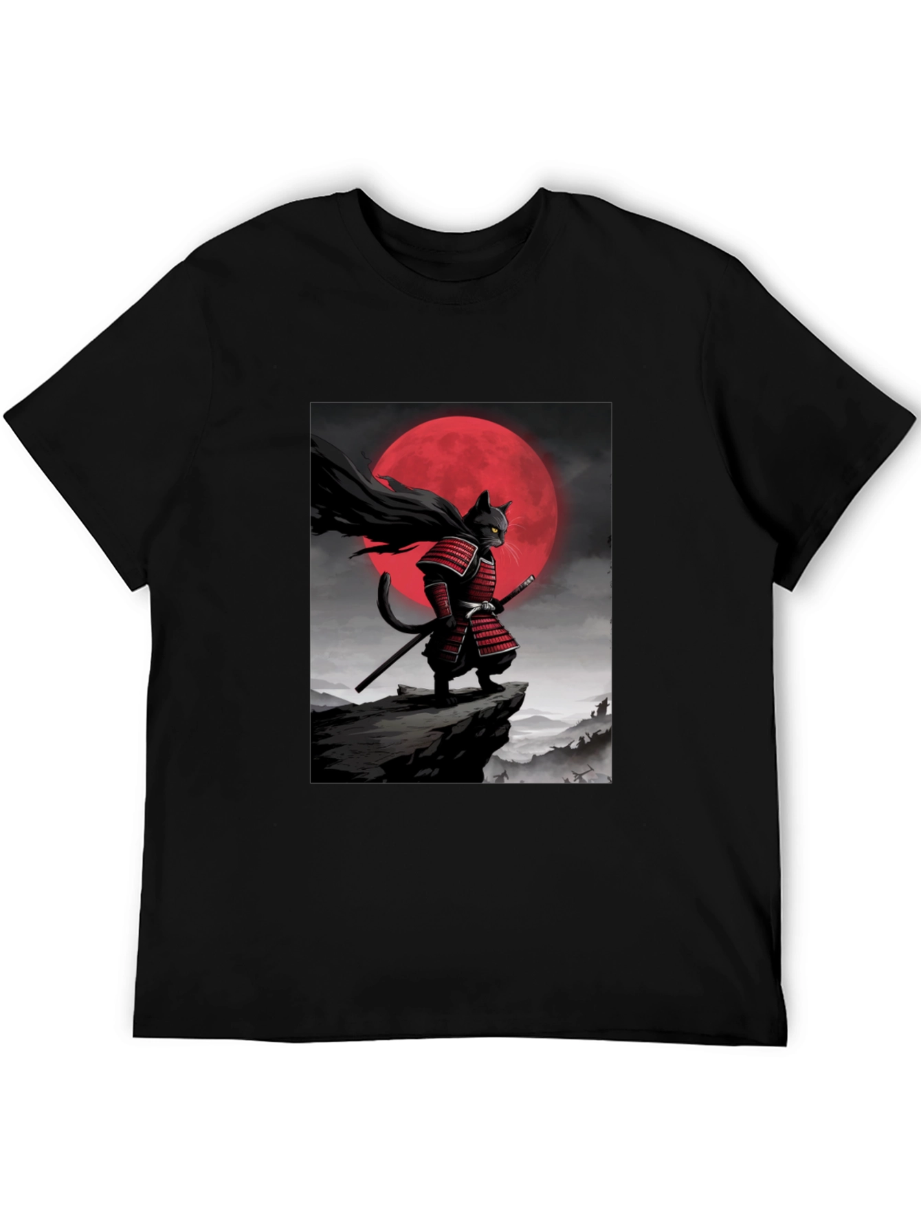 Black Samurai Cat Graphic T-Shirt view 5