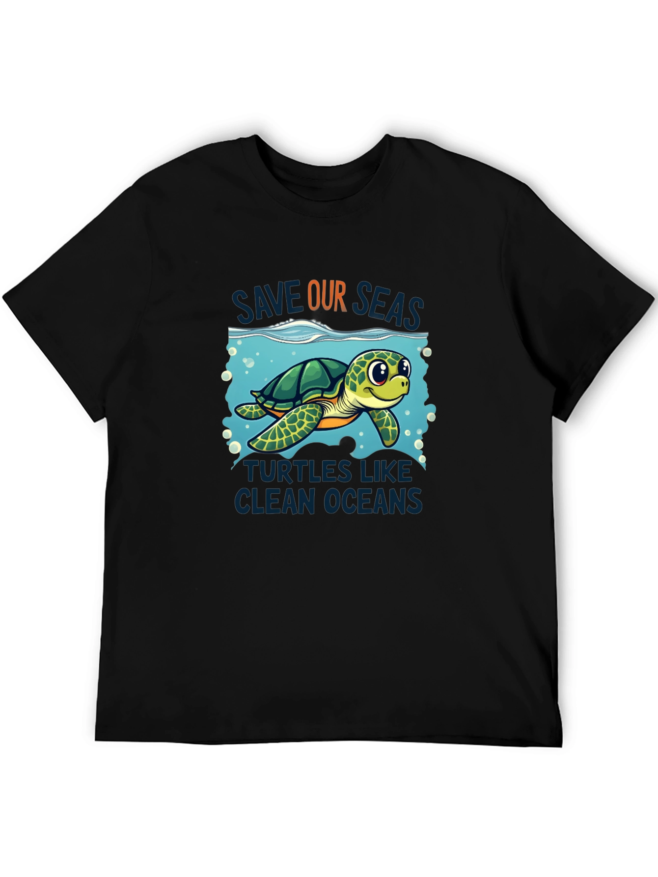 Black Save Our Seas Turtle Graphic Tee - Black view 5
