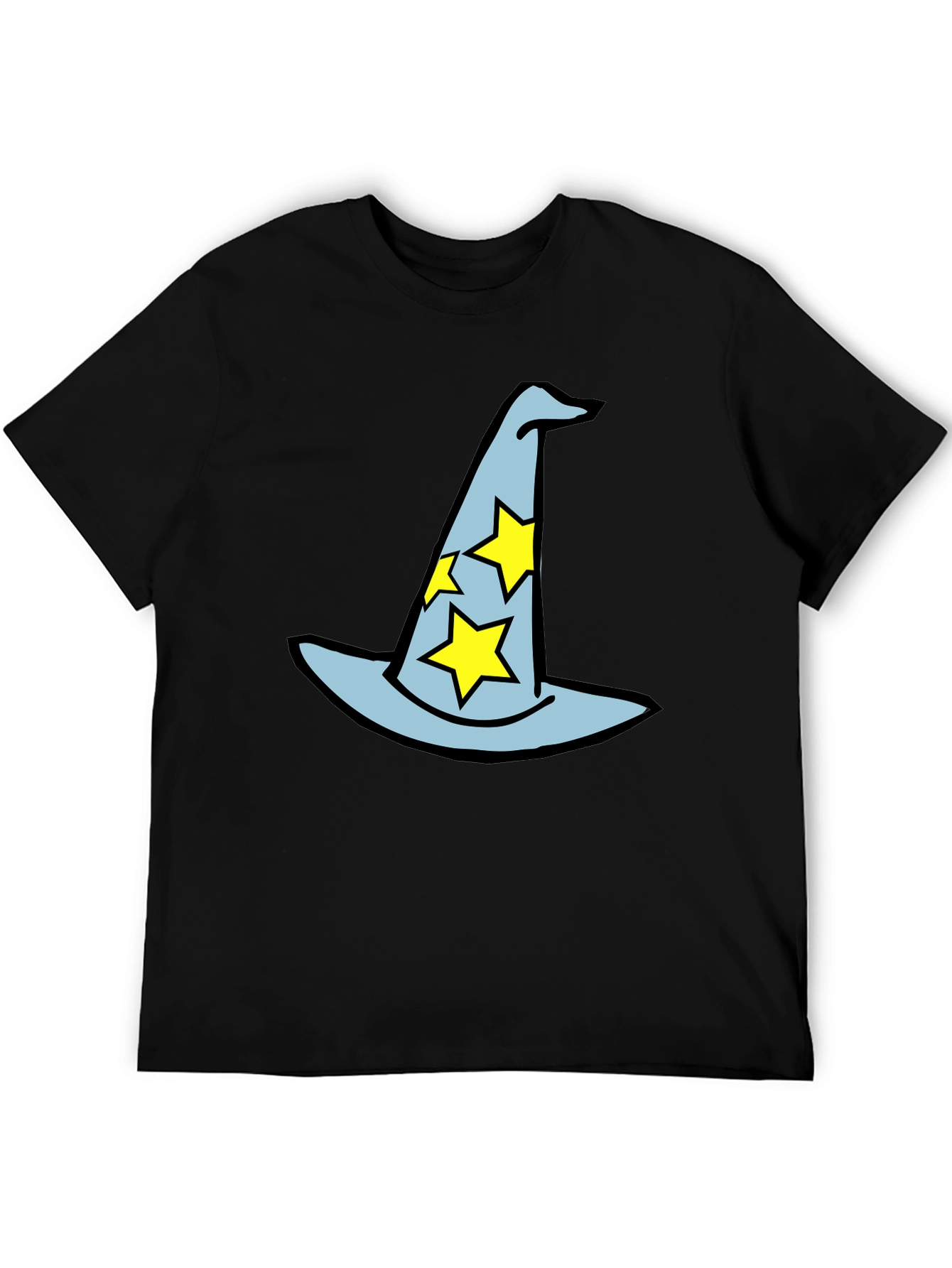 Black Wizard Hat Graphic Tee - Magical Star Design Black T-Shirt view 5