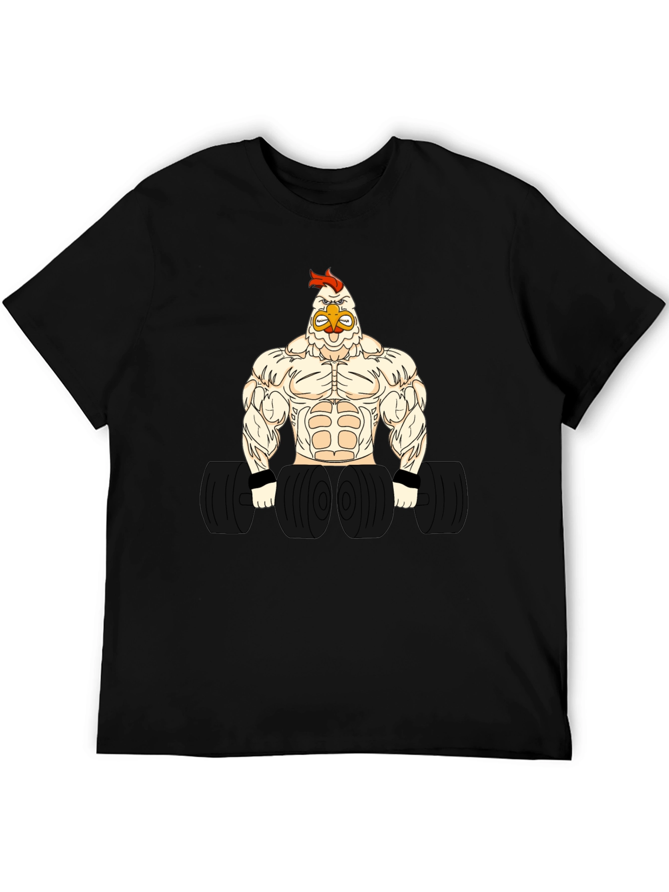 Black Funny Gym Chicken Graphic T-Shirt - Bodybuilder Rooster view 5