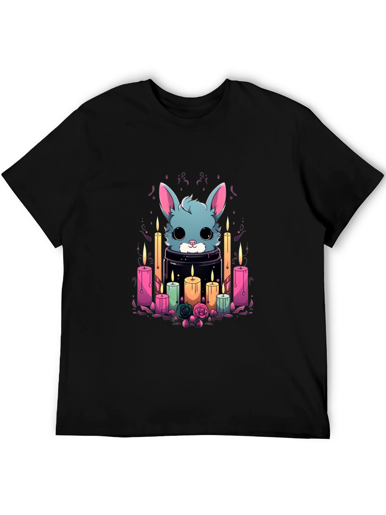 Black Cute Bunny Candle T-Shirt - Stylish Graphic Tee view 5