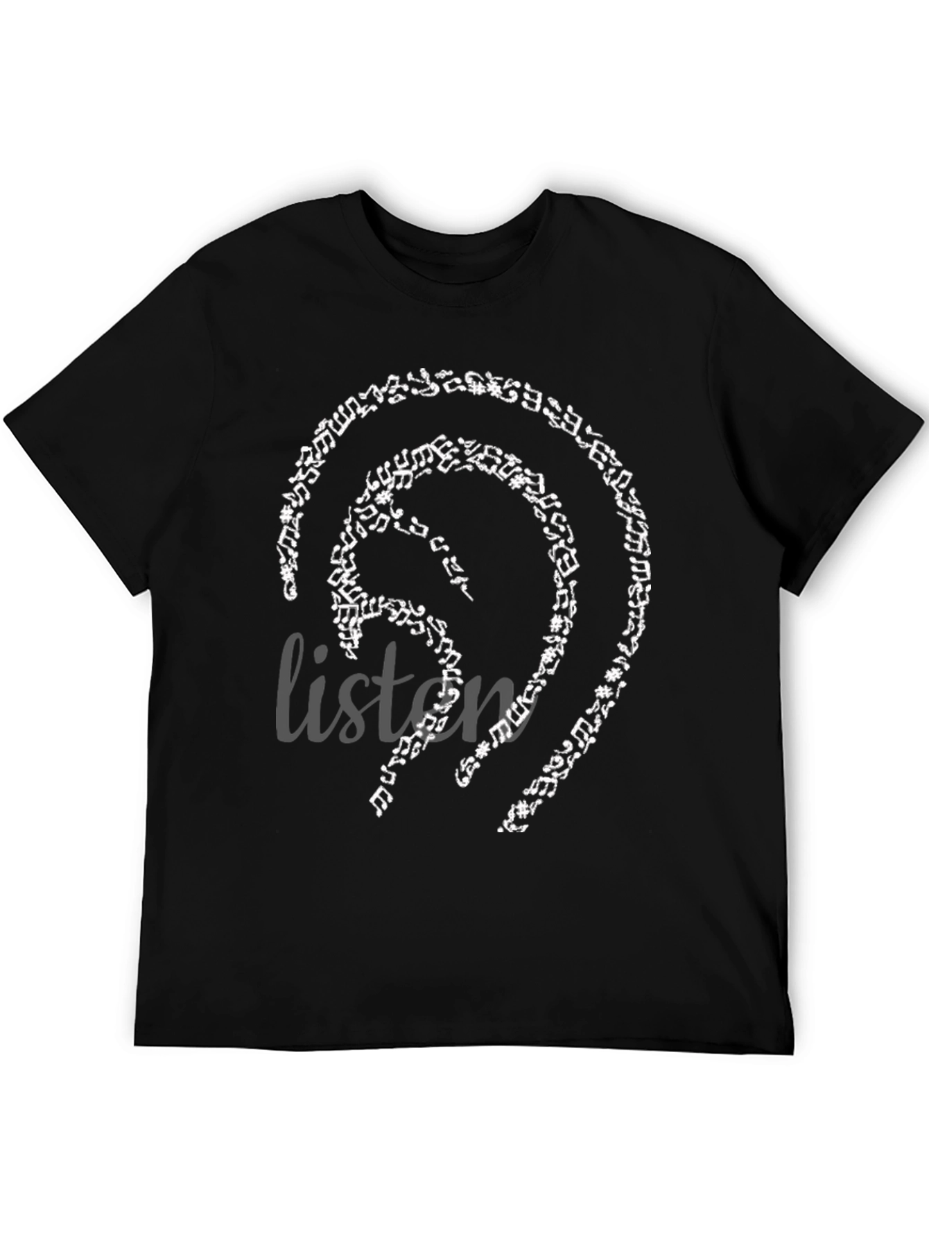 Black Music Notes Ear Design Black T-Shirt view 5