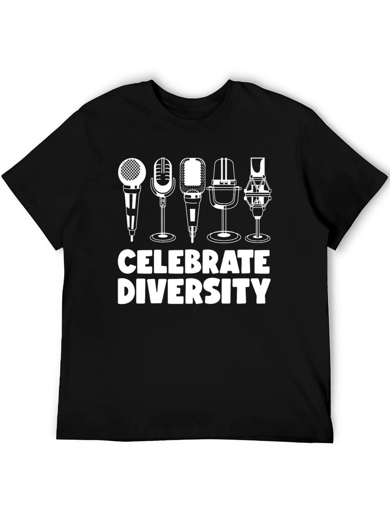 Black Celebrate Diversity T-Shirt - Microphone Graphic Tee view 5