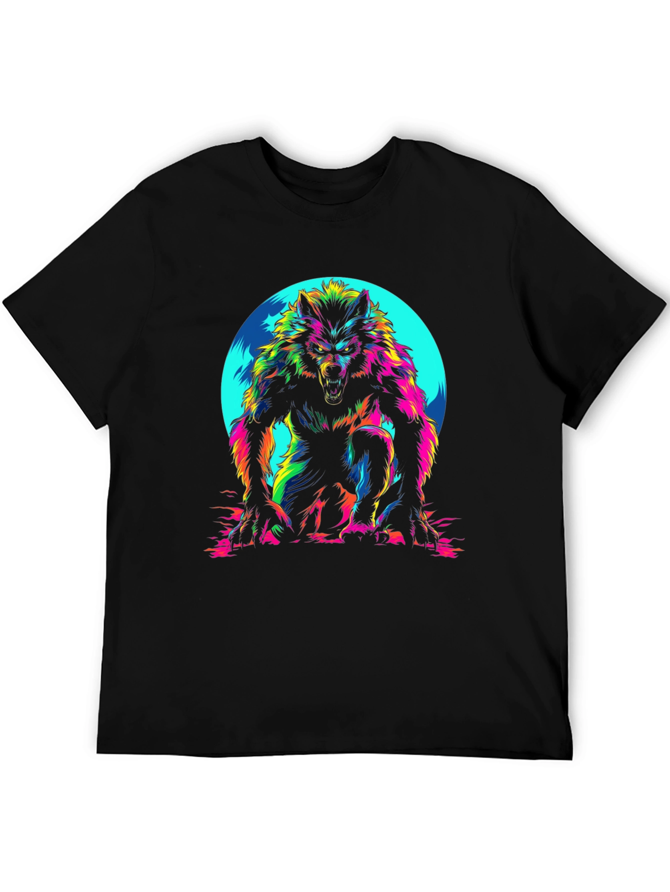 Black Vibrant Werewolf Graphic T-Shirt - Men's Black Crew Neck view 5