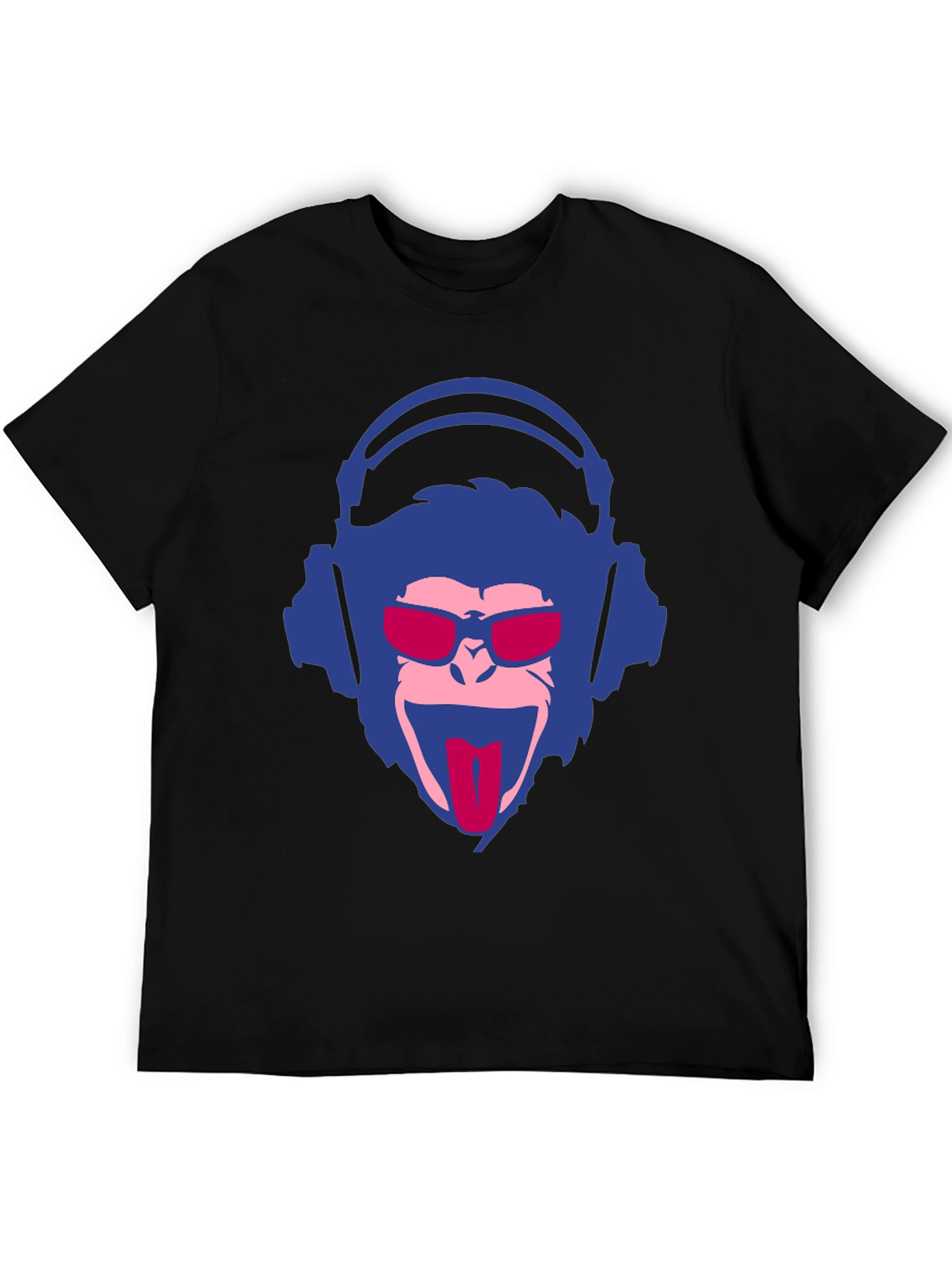 Black Cool Monkey Graphic Tee - Funny DJ Monkey T-Shirt view 5