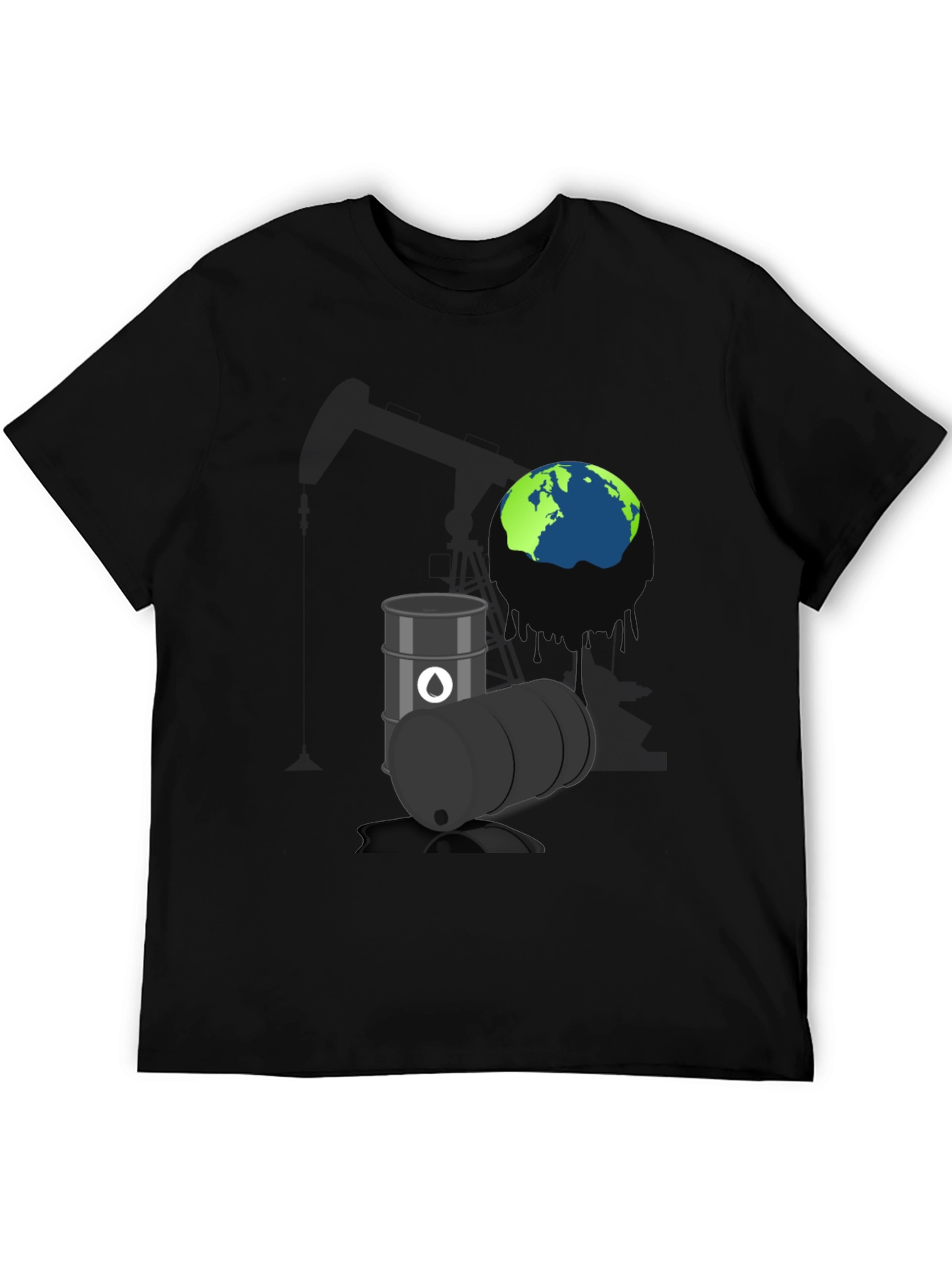 Black Eco-Awareness Graphic Tee - Oil & Earth Design view 5