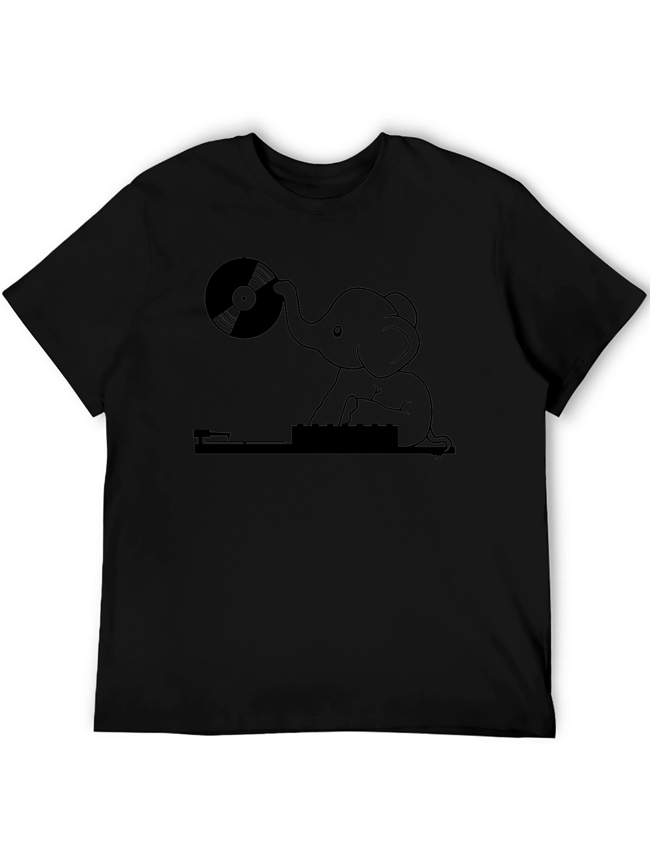Black DJ Elephant Graphic Tee - Black Casual T-Shirt view 5