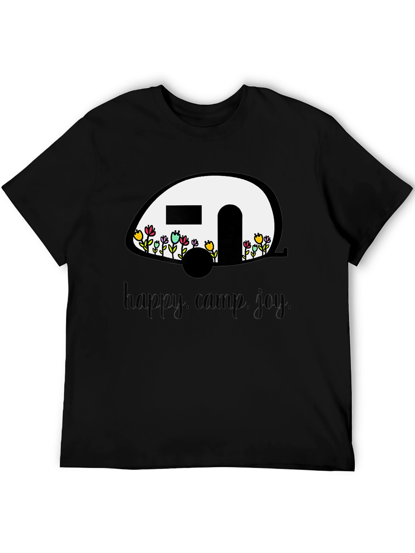 Black Happy Camper T-Shirt - Floral RV Design view 5