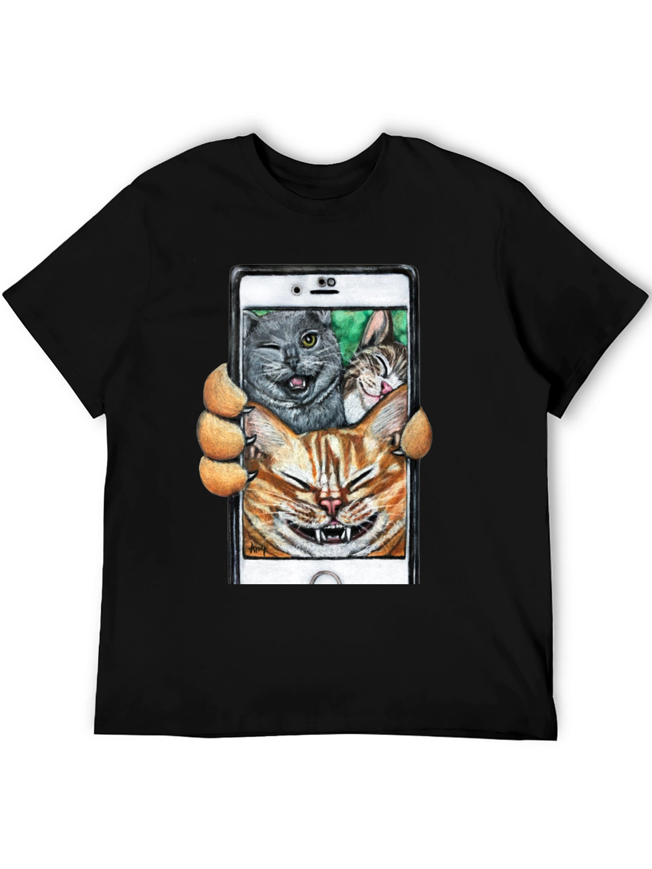 Black Funny Cat Selfie T-Shirt view 5