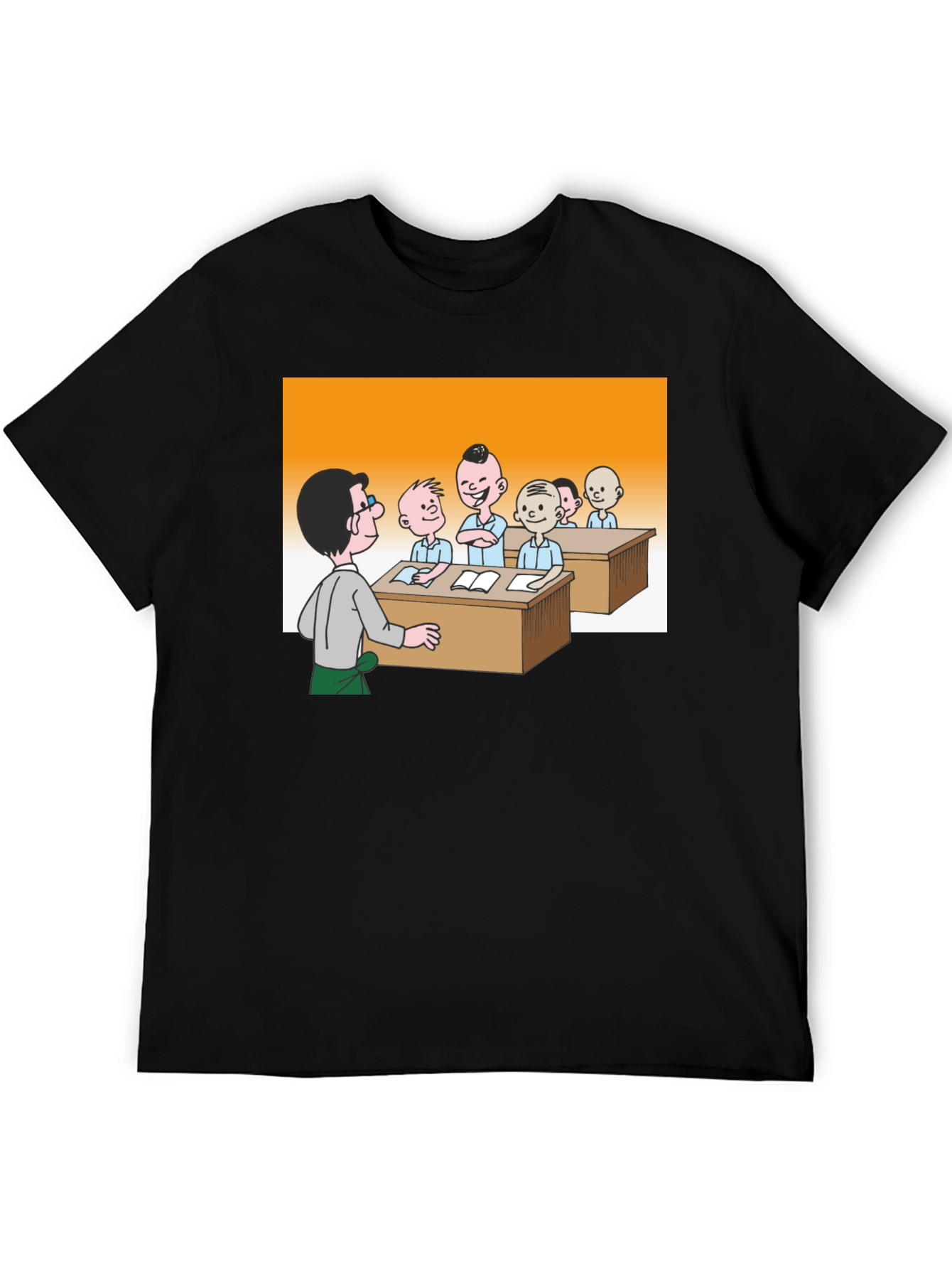 Cartoon Classroom Black T-Shirt - 5
