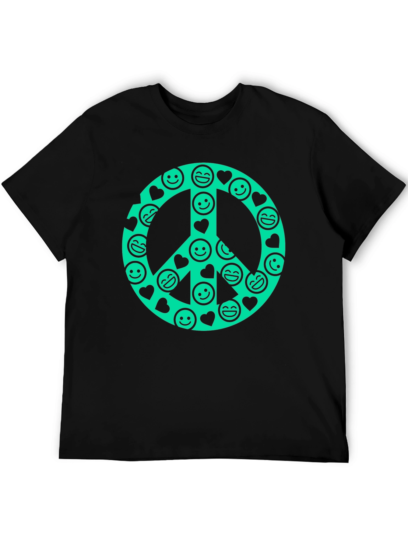 Black Peace Sign Smiley Face Graphic T-Shirt view 5
