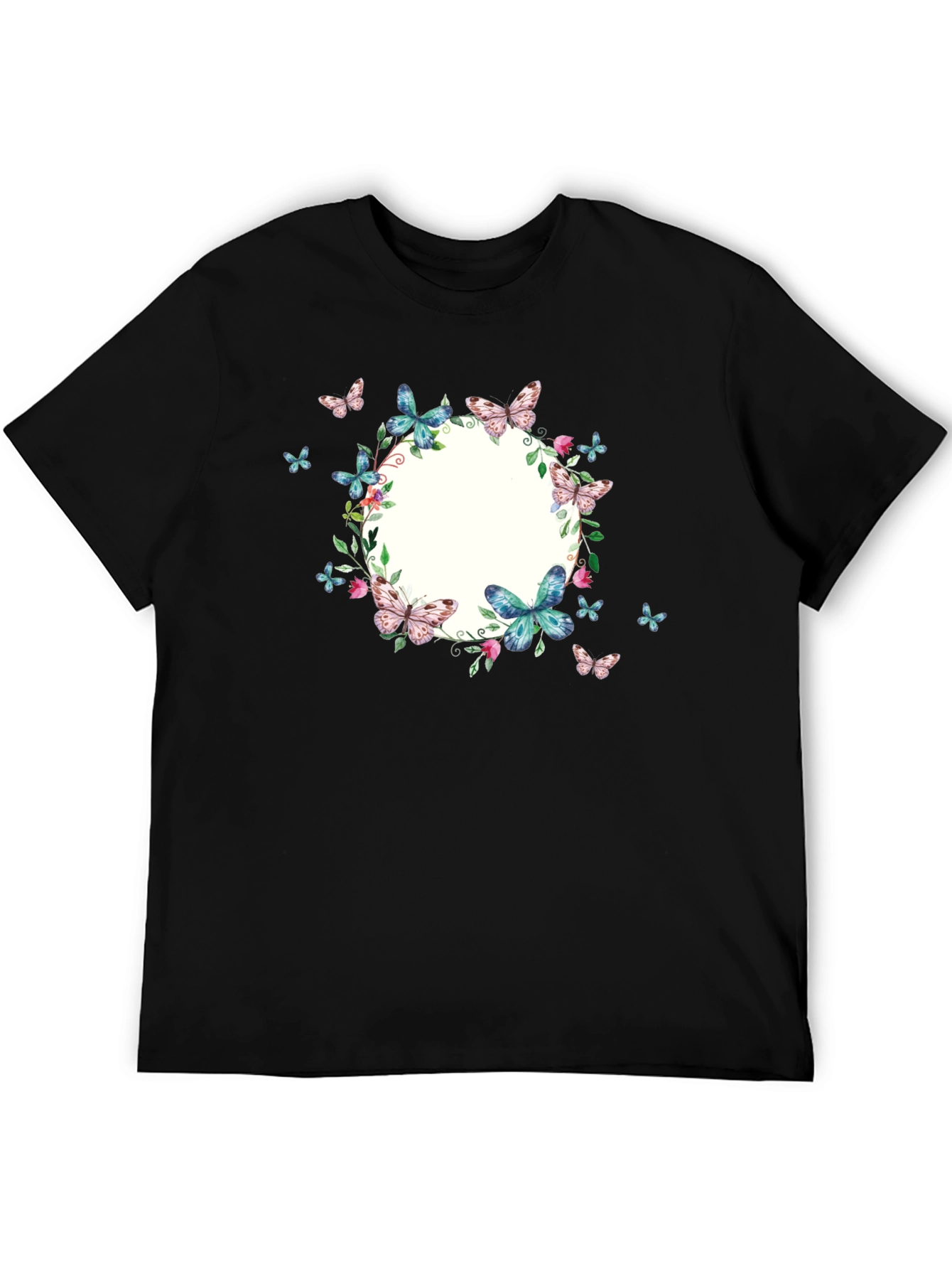 Black Butterfly Wreath Graphic Black T-Shirt view 5