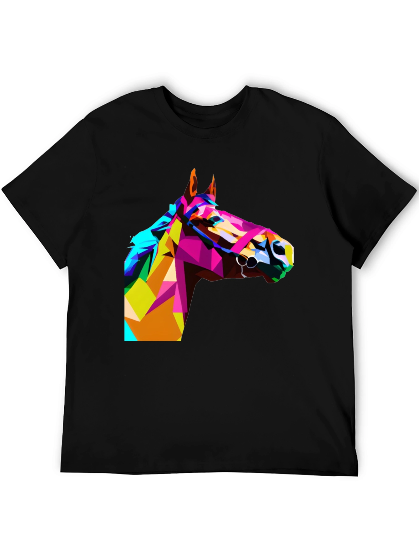 Black Geometric Horse Head Print Black T-Shirt view 5
