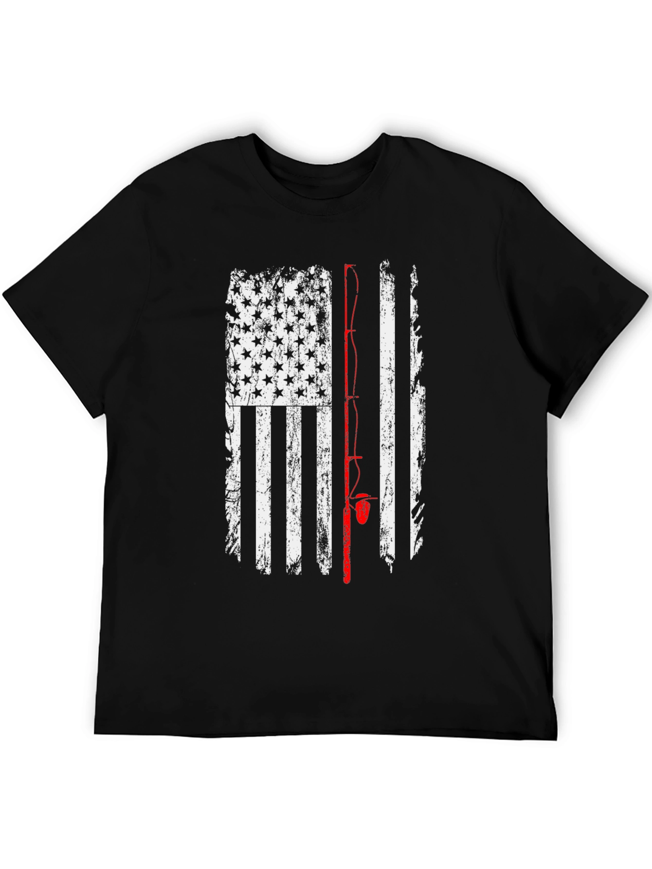 Black American Flag Fishing Rod T-Shirt - Patriotic Angler Tee view 5