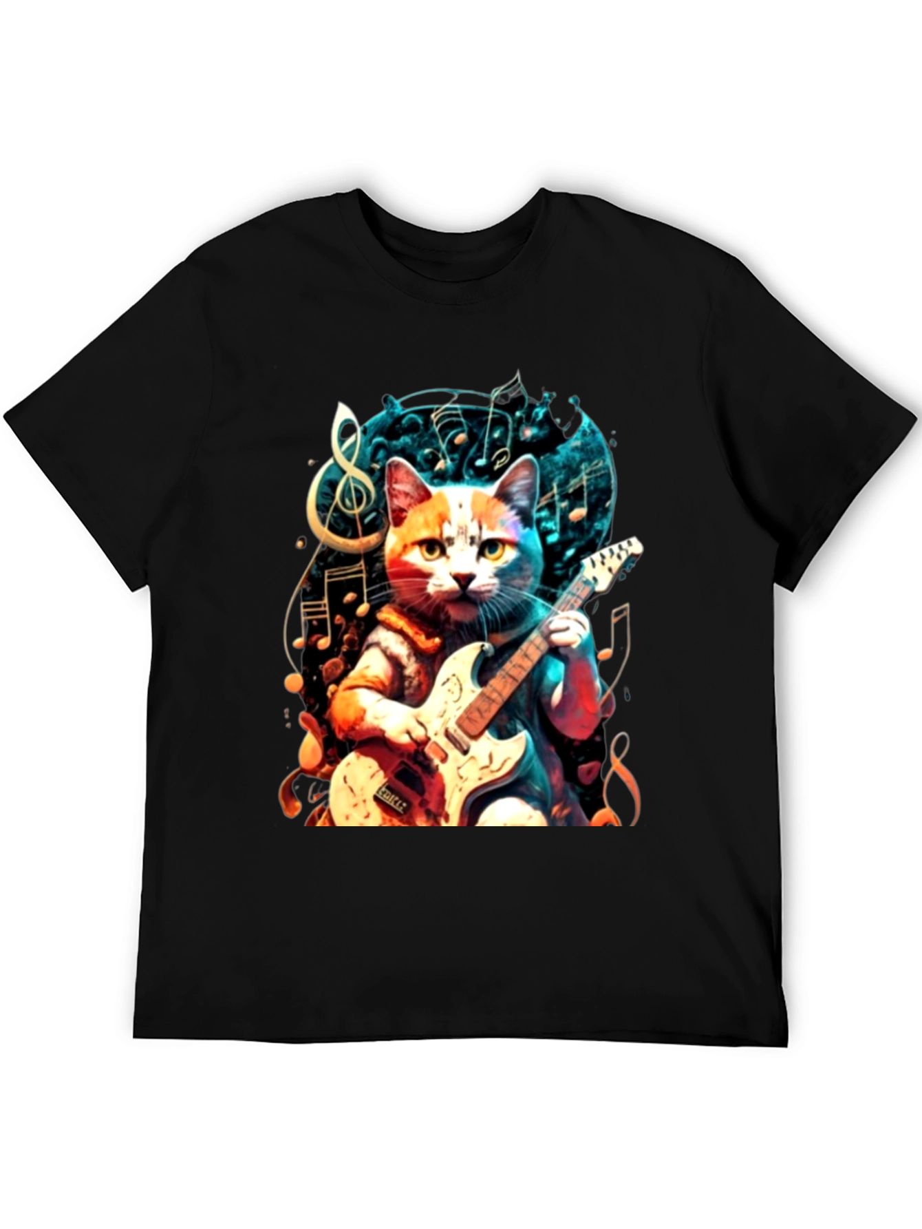 Black Cat Playing Guitar Graphic Tee view 5