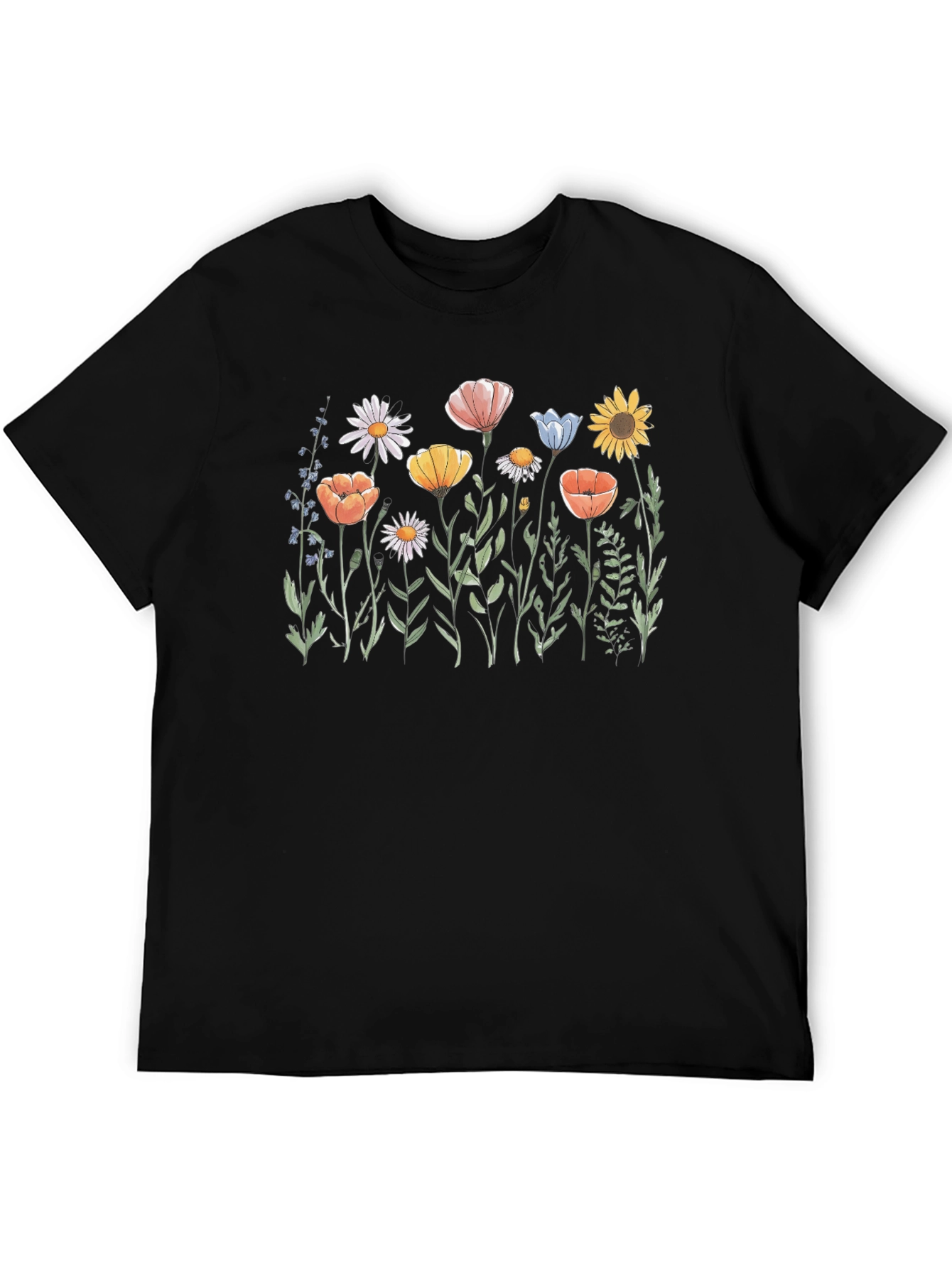 Black Floral Print Black T-Shirt view 5