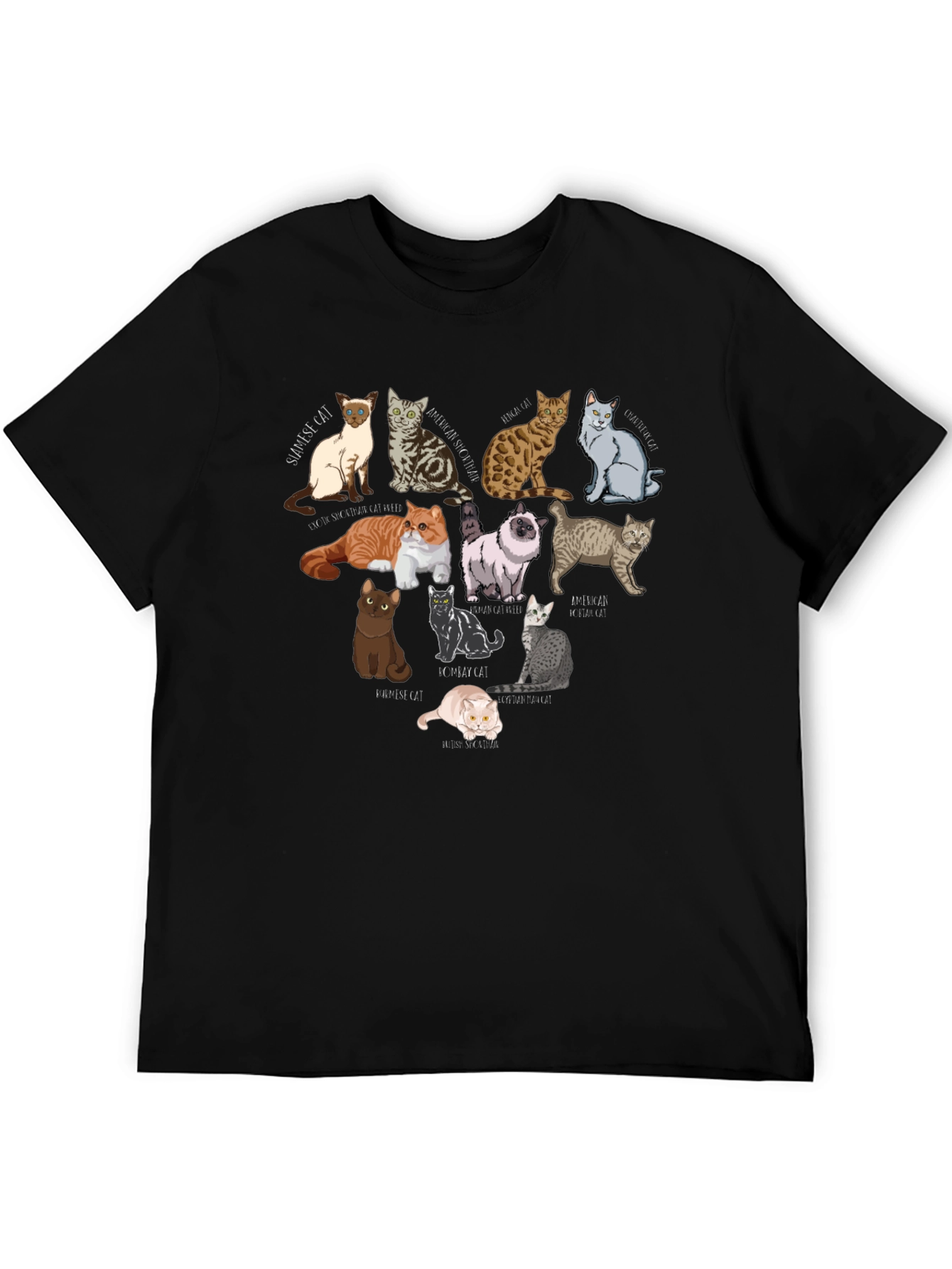 Black Cat Breeds Graphic T-Shirt - Unisex Black Tee view 5