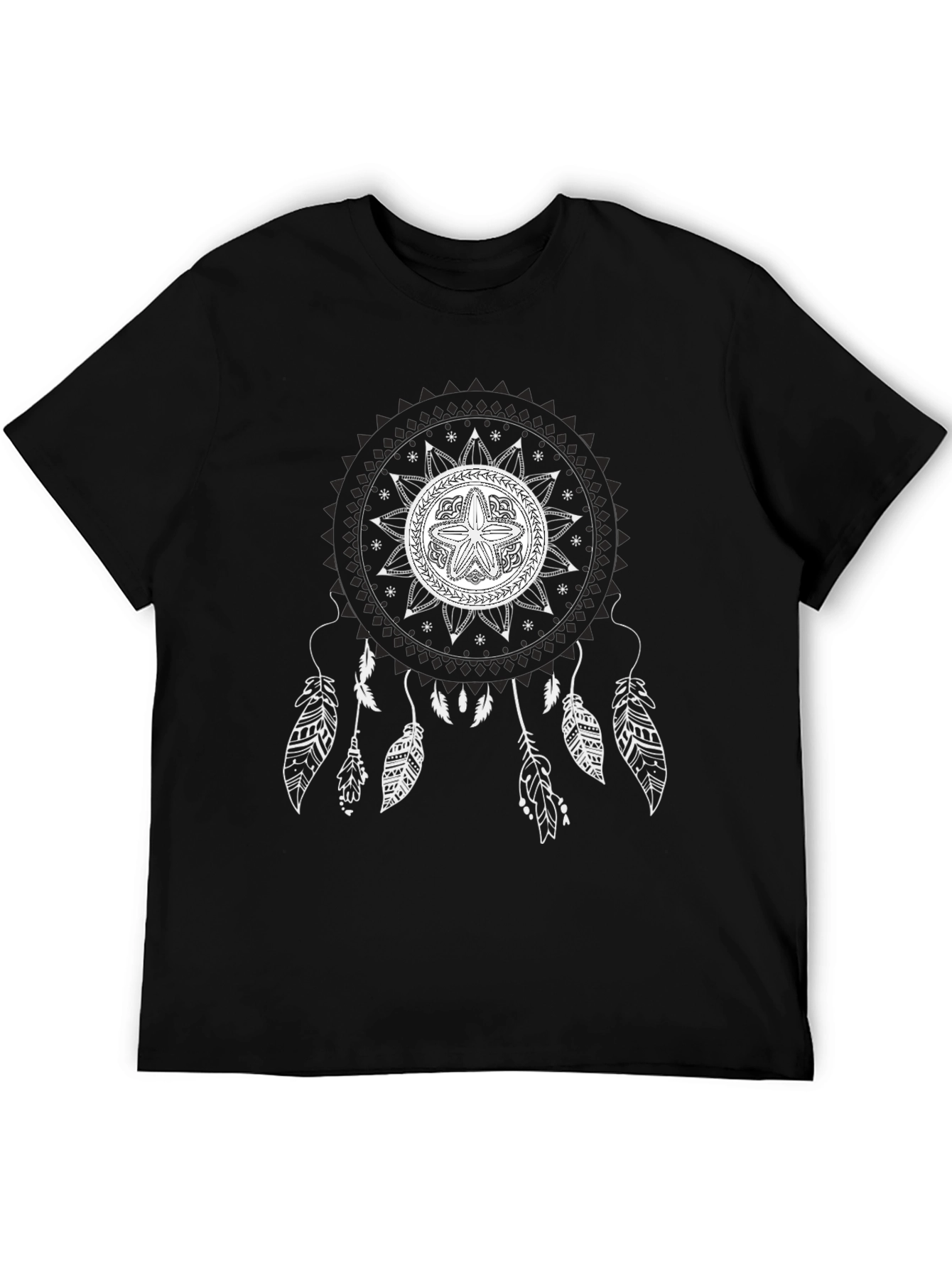 Black Black T-Shirt with Mandala Dreamcatcher Design view 5