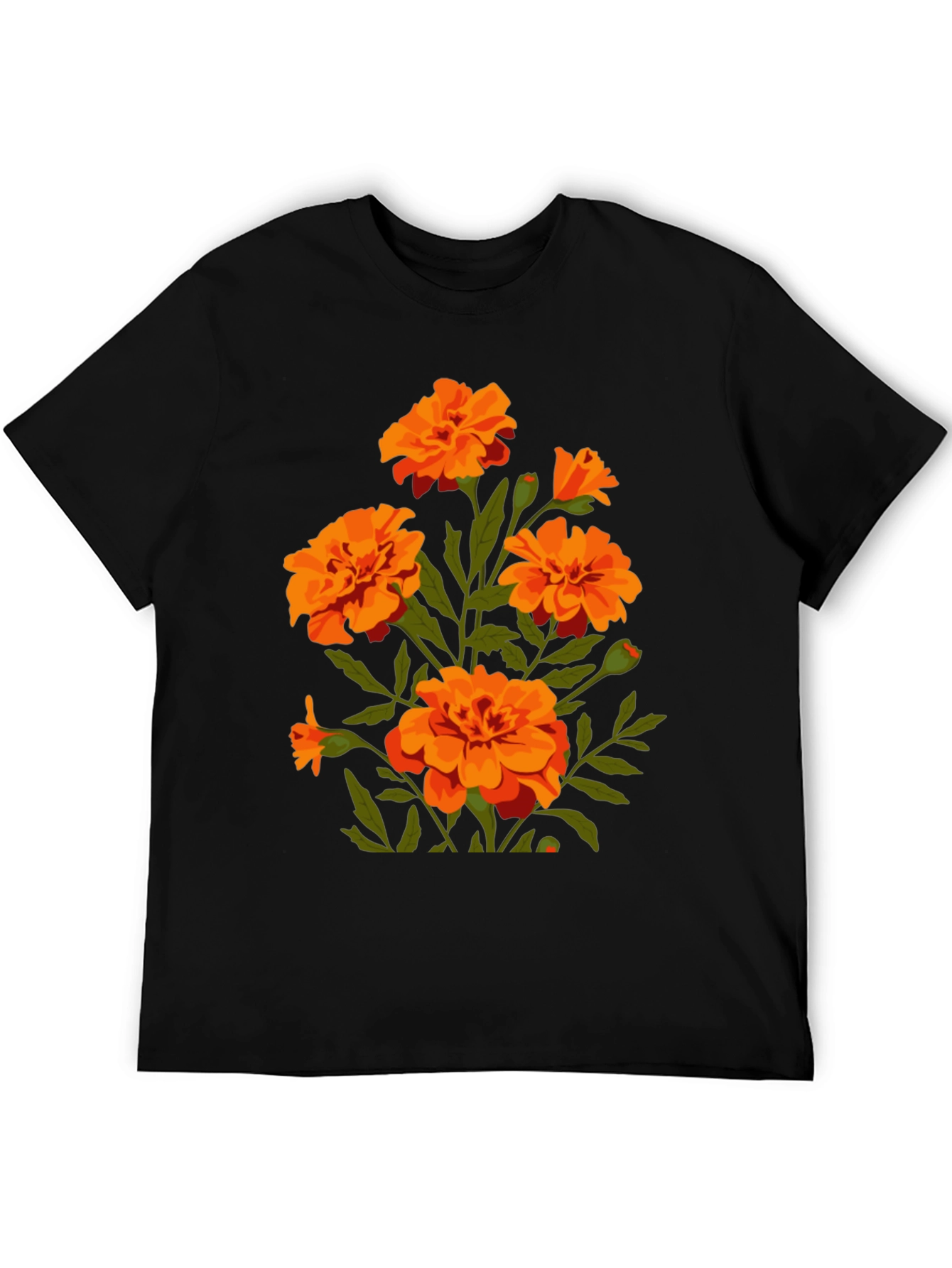 Black Black T-Shirt with Orange Flower Graphic Print view 5
